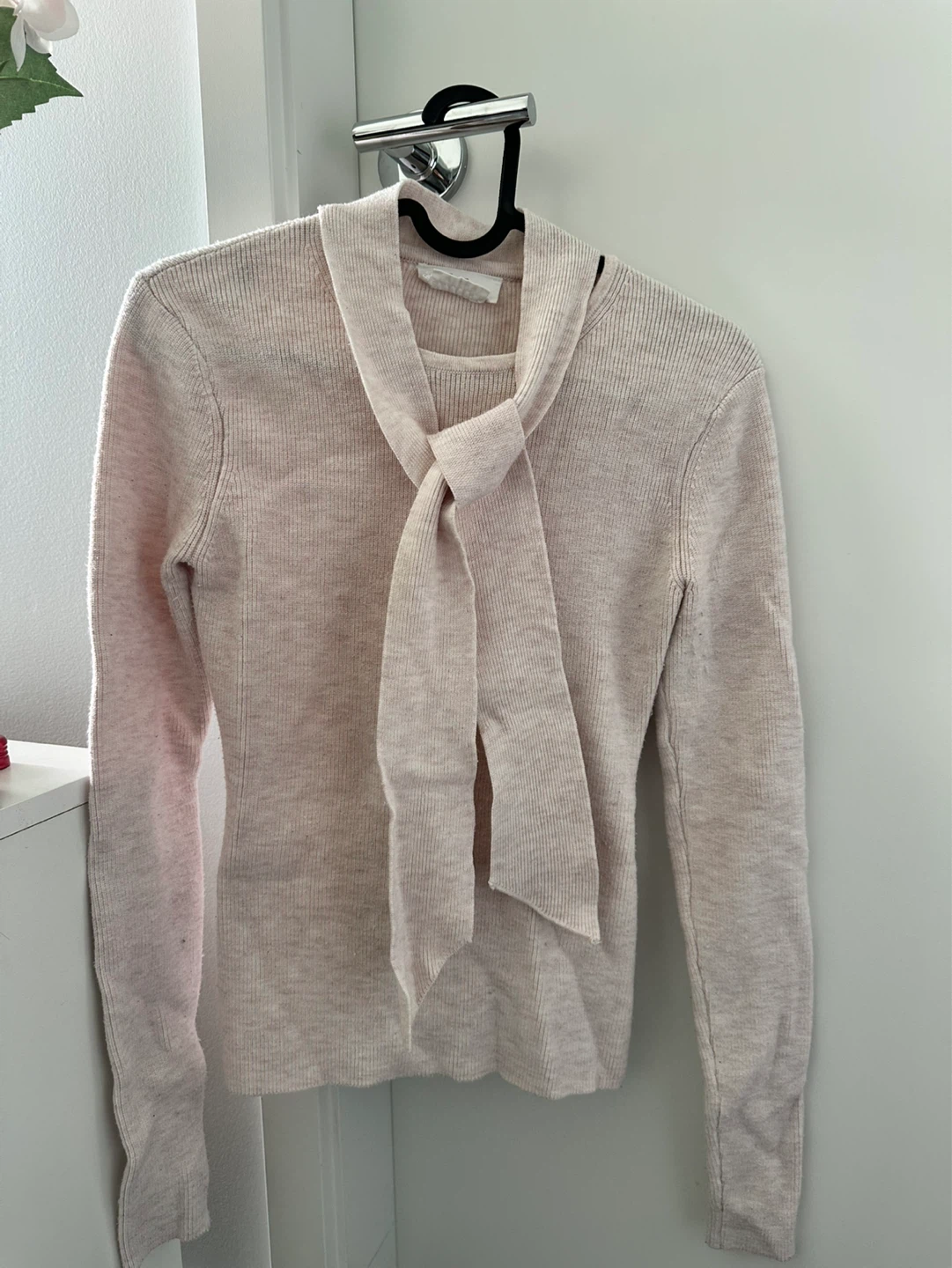 Love Bonito Ribbed Knit Sweater with Scarf Detail - Light Pink
