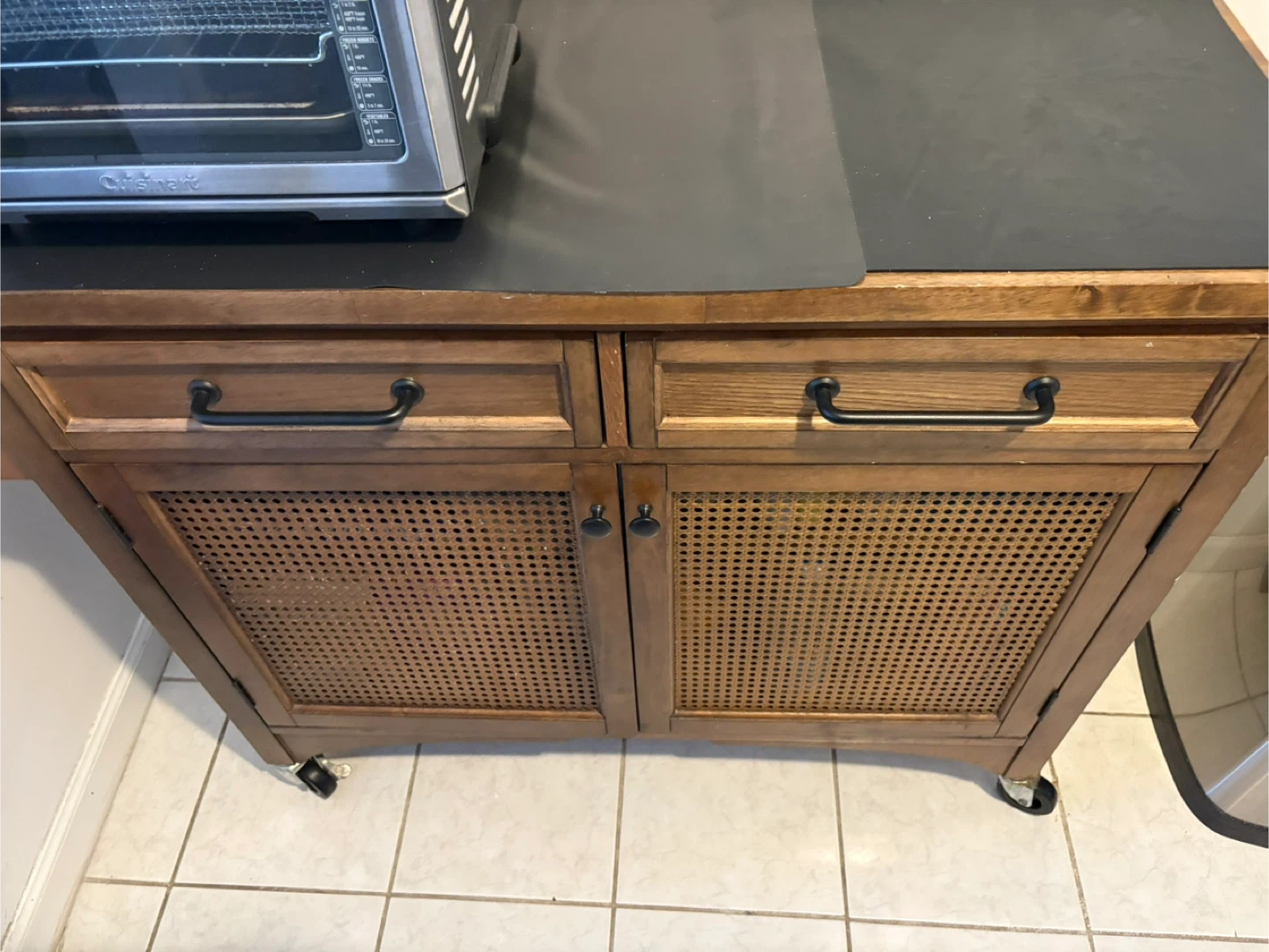 Wood kitchen cart with cane doors and drawers - photo 5