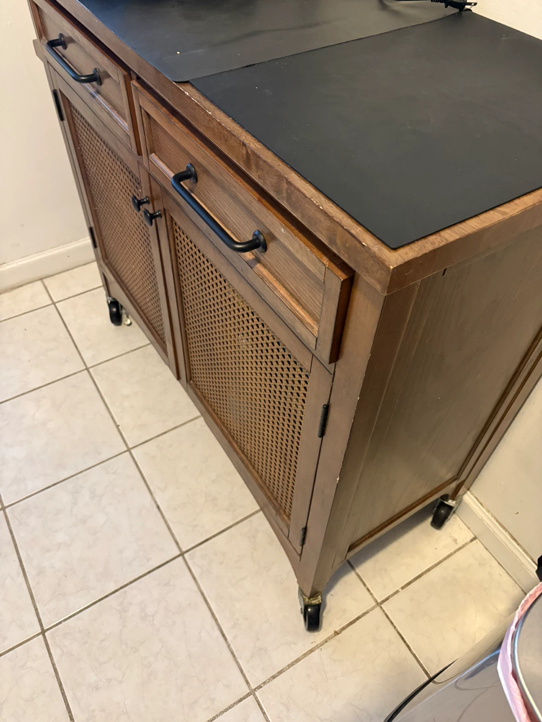 Wood kitchen cart with cane doors and drawers - photo 3
