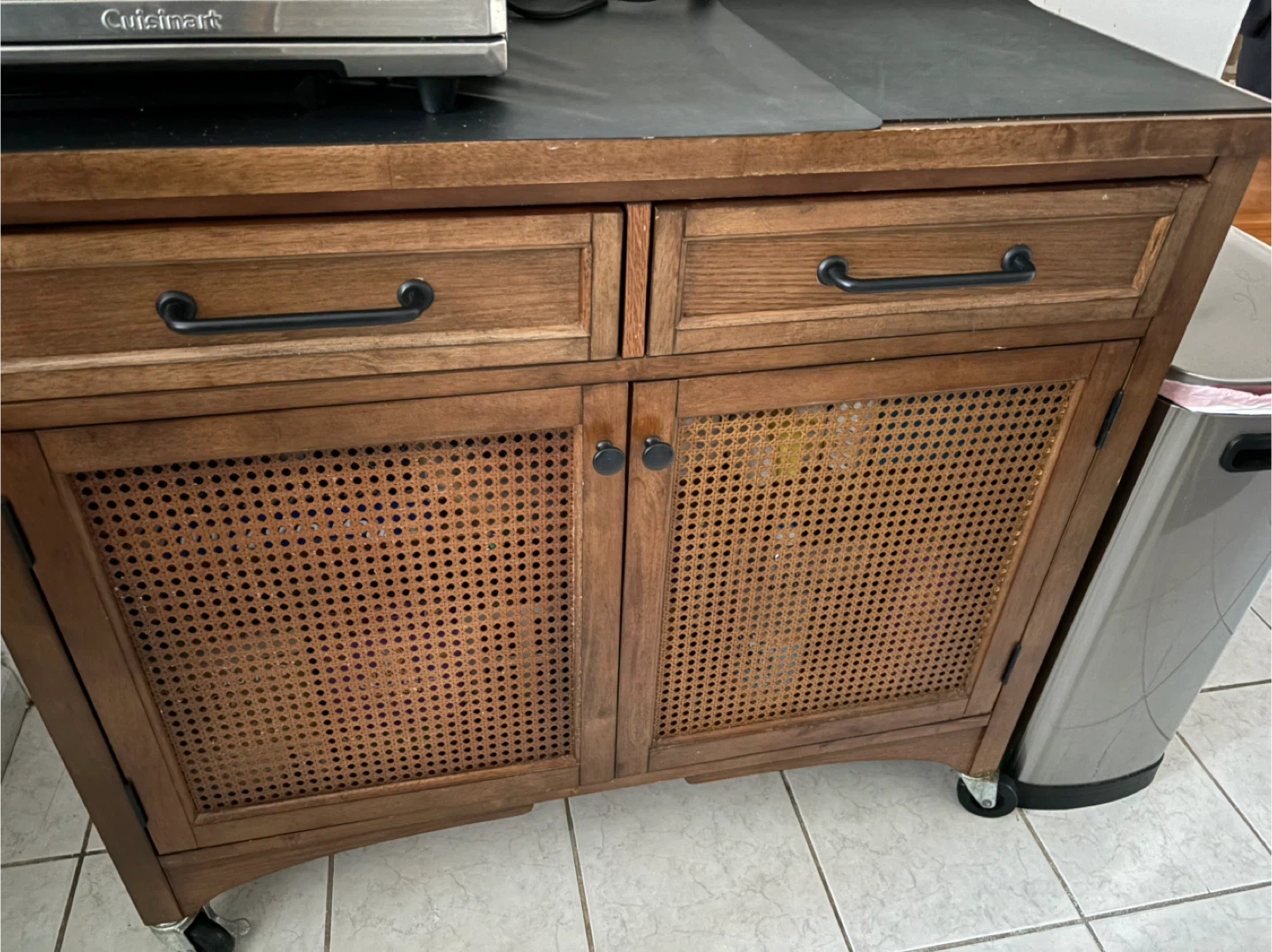Wood kitchen cart with cane doors and drawers - photo 2