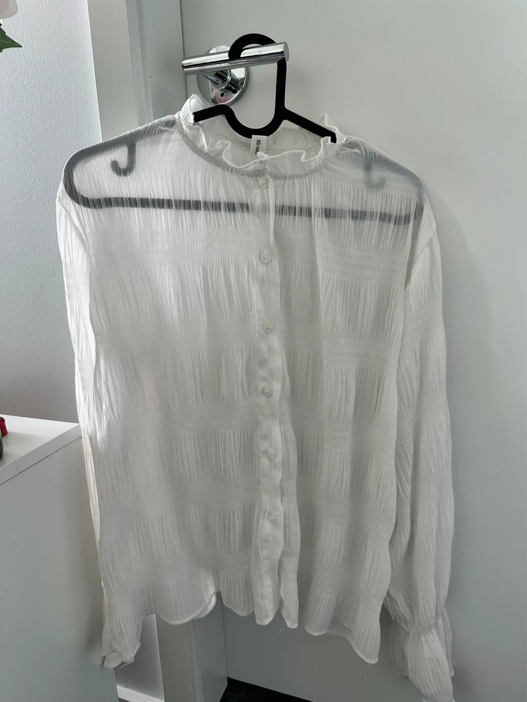 White Ruffle Neck Long Sleeve Blouse