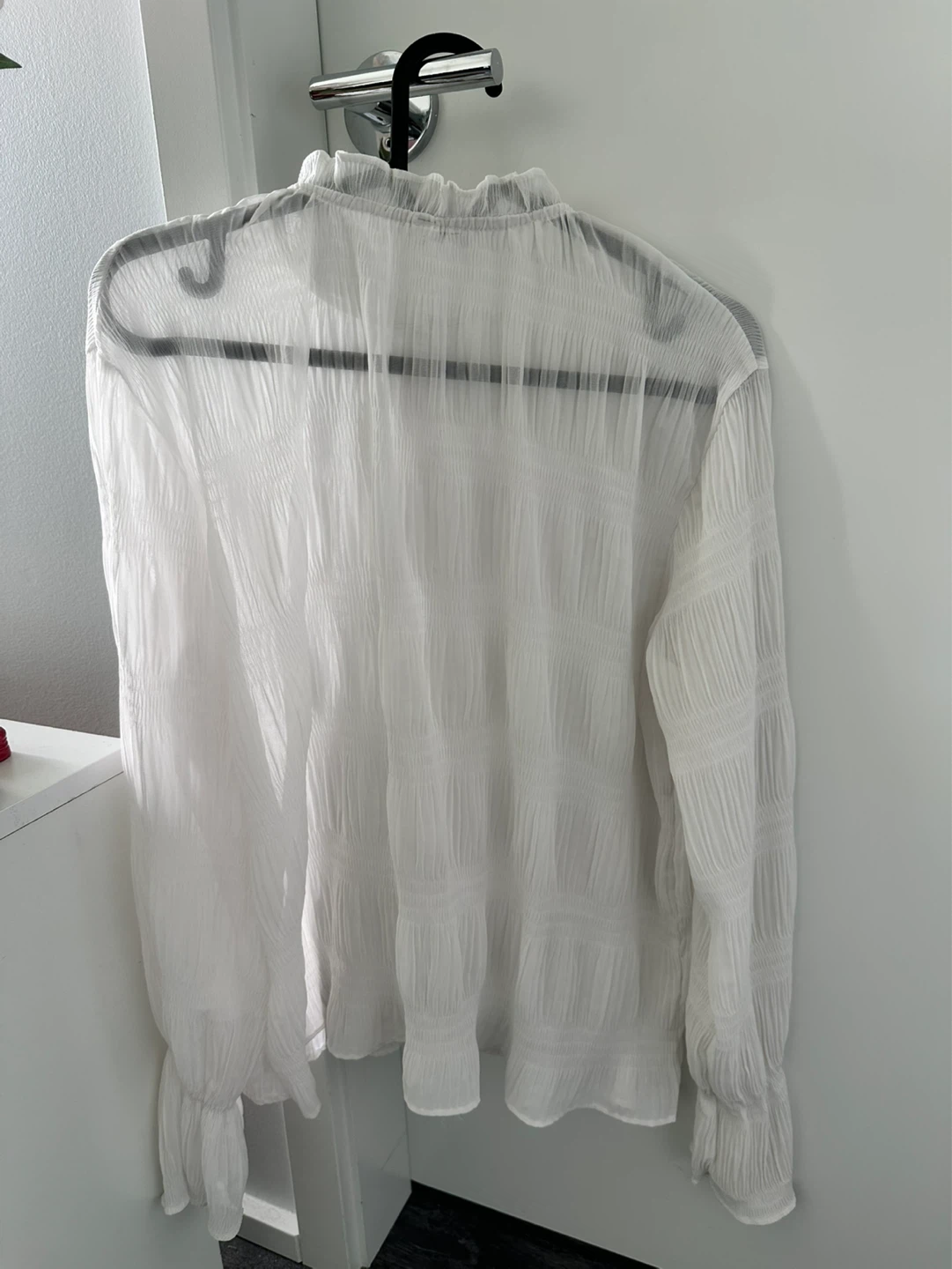 White Ruffle Neck Long Sleeve Blouse - photo 2
