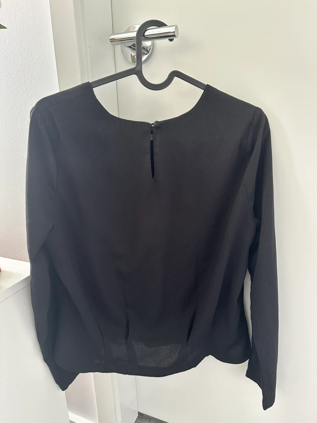 Black Long Sleeve Blouse with Geometric Cutout Detail - photo 2