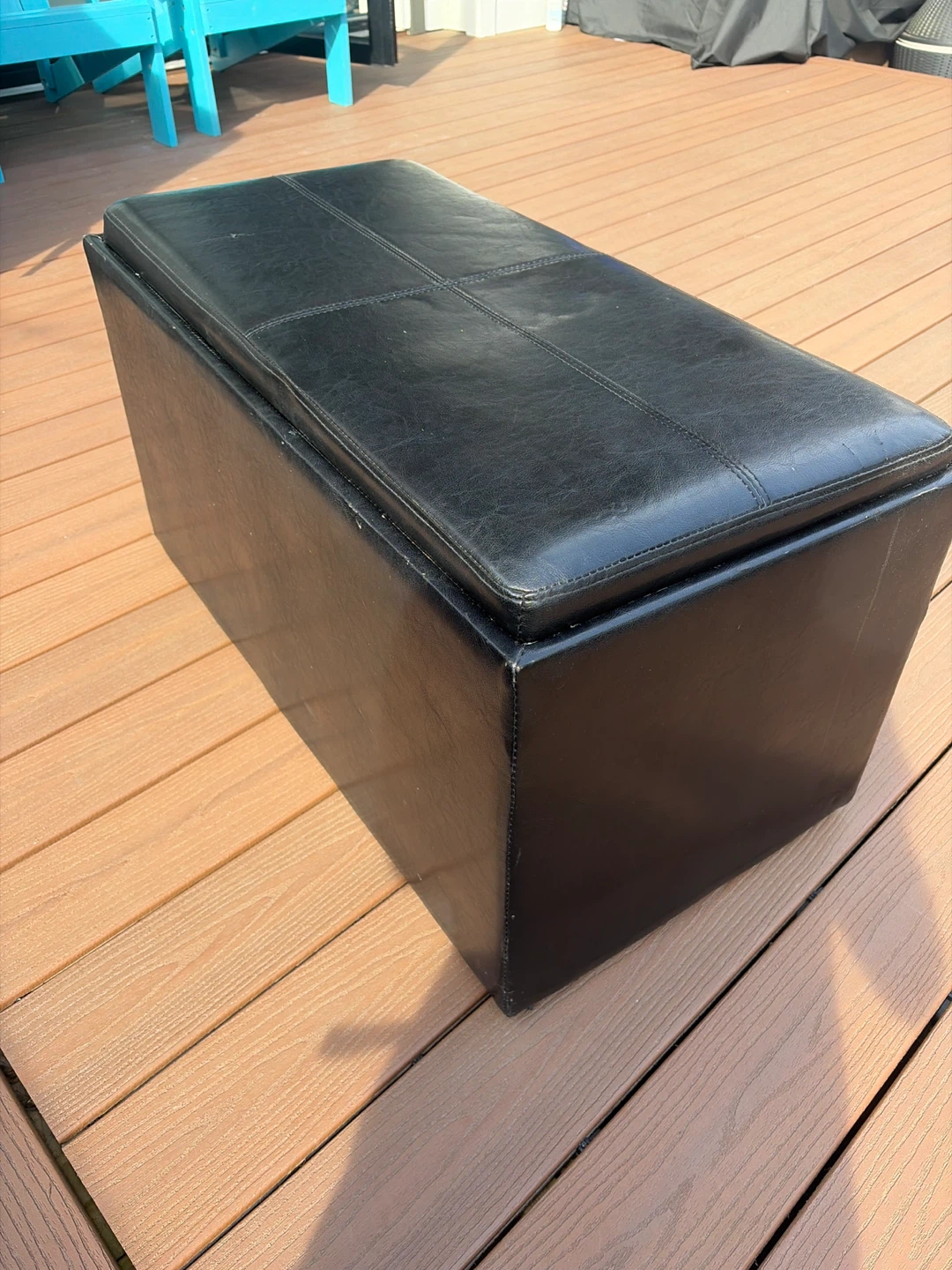 Black Faux Leather Storage Ottoman Bench - photo 4