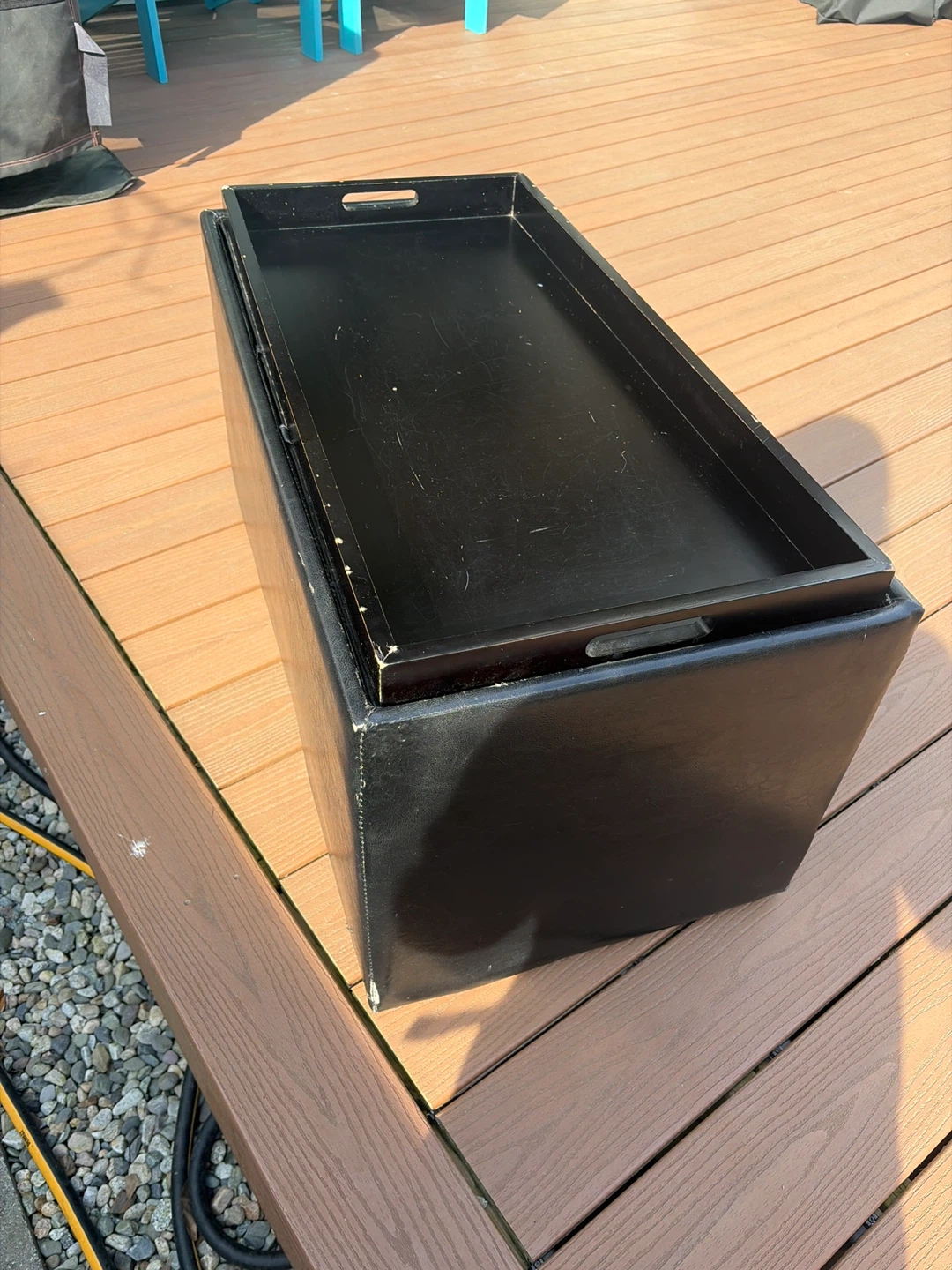 Black Faux Leather Storage Ottoman Bench - photo 2
