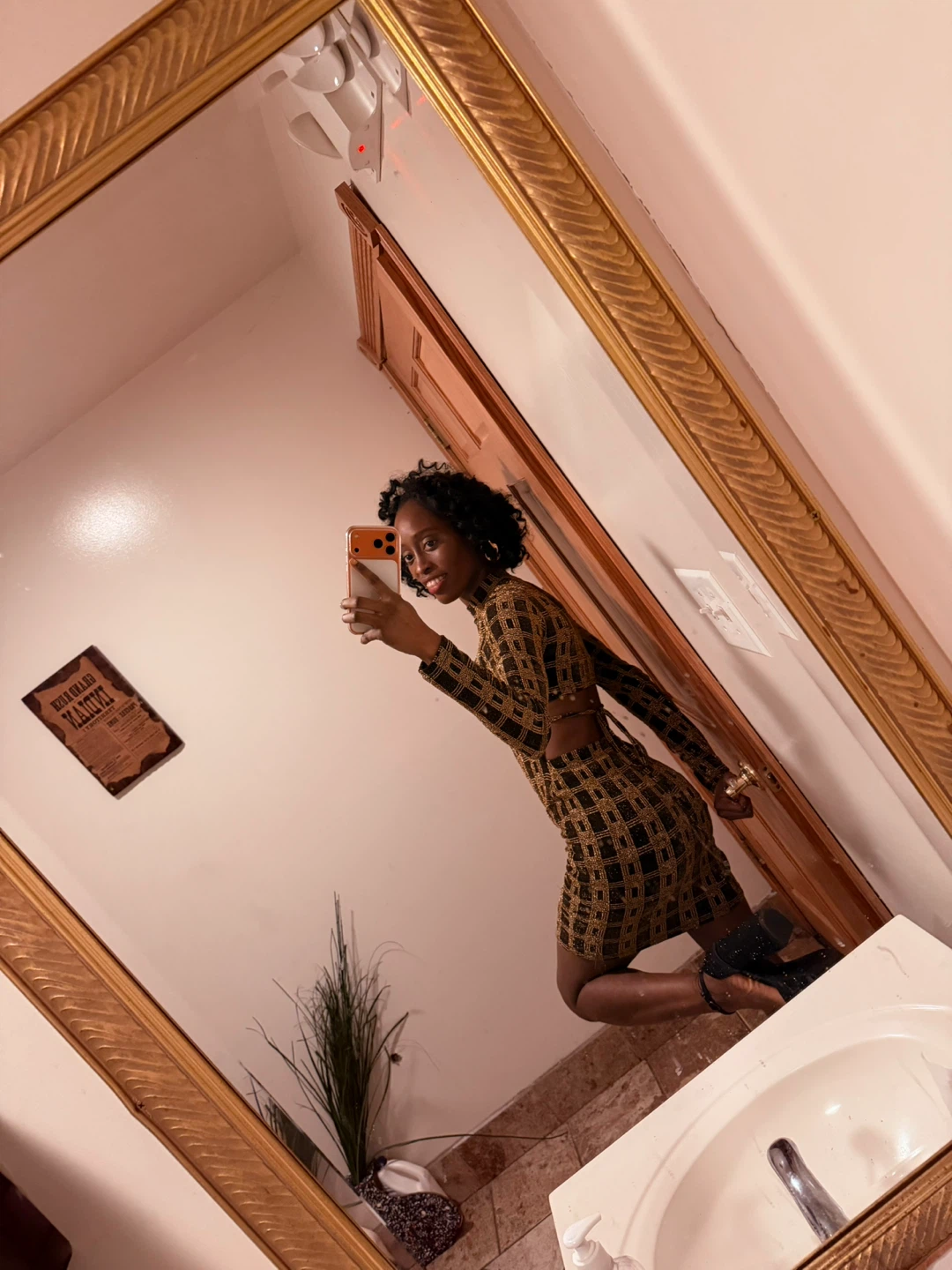 Women's Black and Gold Plaid Mini Dress