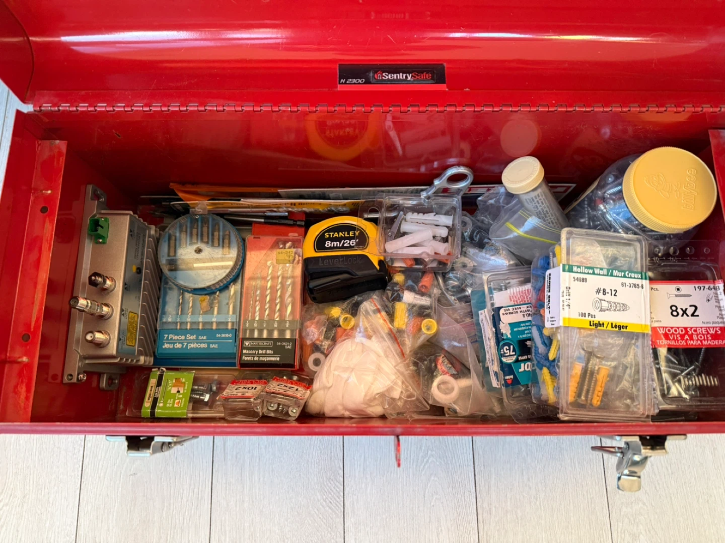 Tool Lot in heavy duty metal Tool Box with top shelf - photo 3