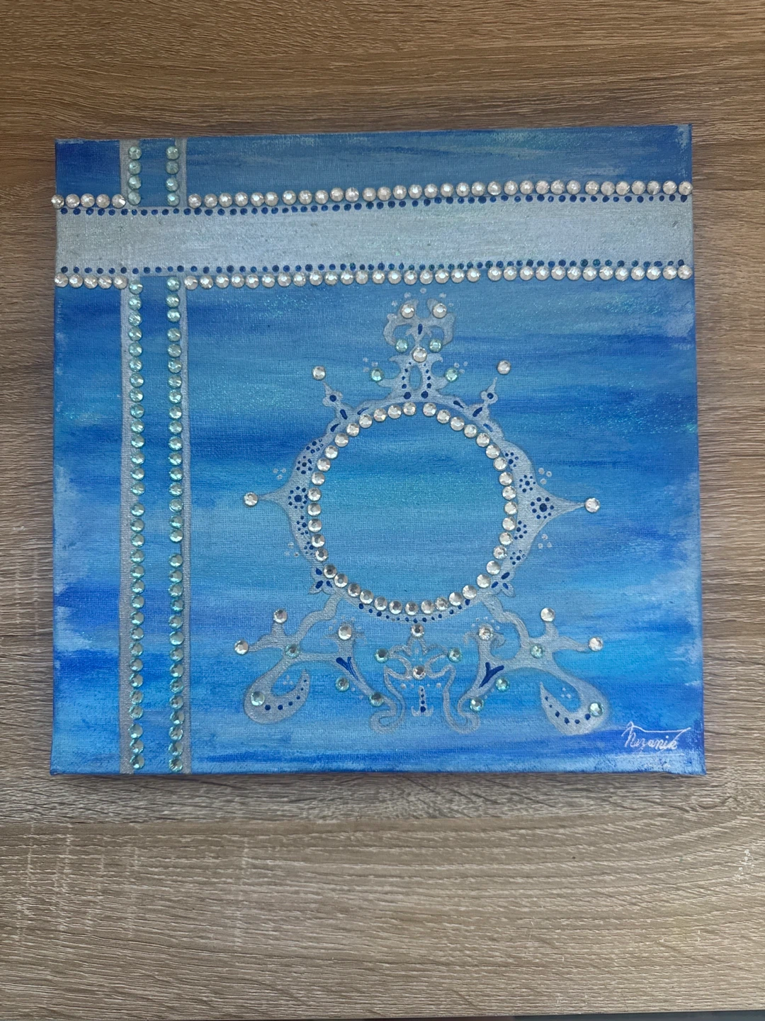 Hand-painted Blue and Silver Art Canvas