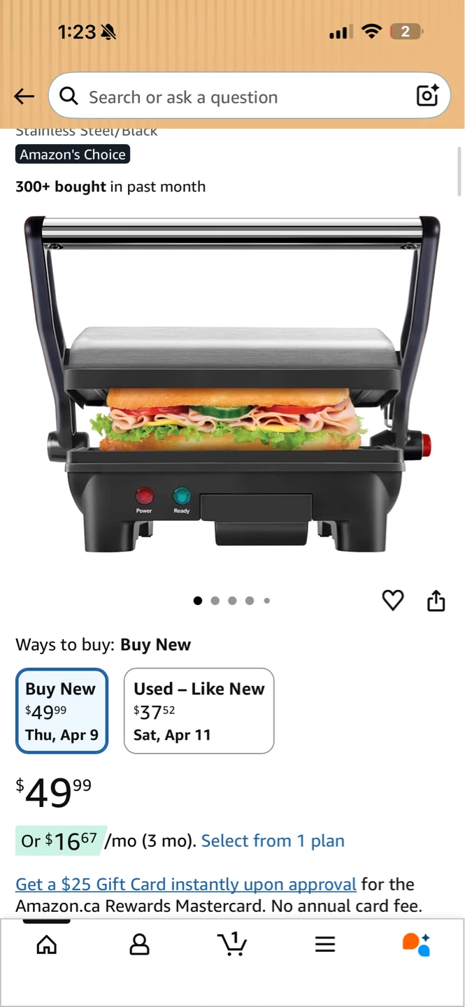 Stainless Steel/Black Panini Press