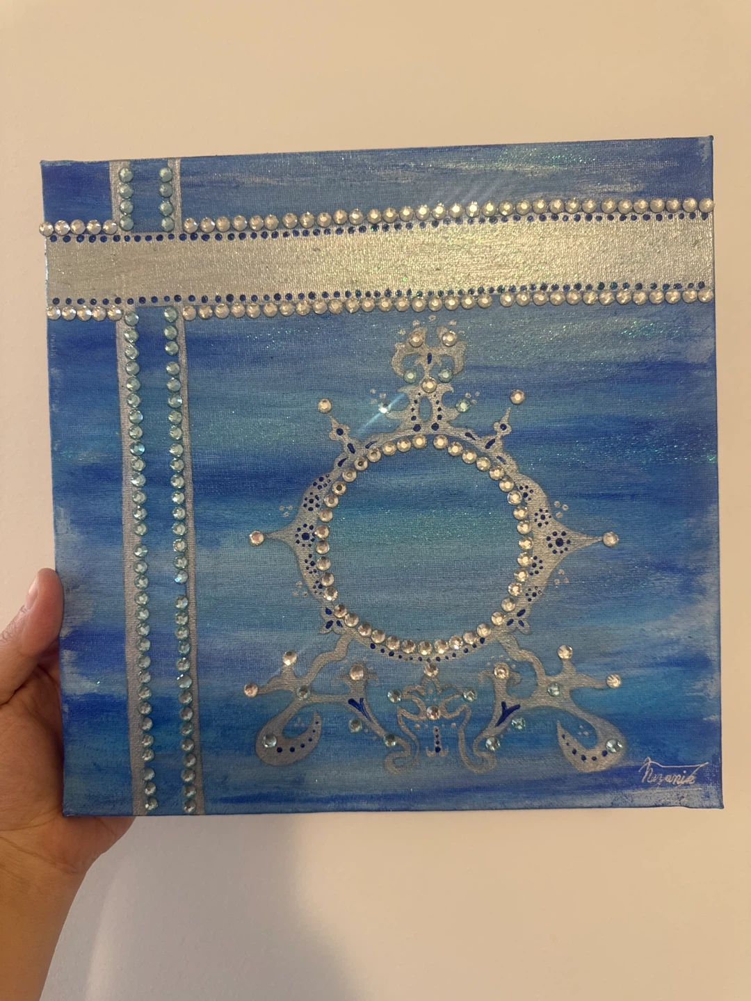 Hand-painted Blue and Silver Art Canvas - photo 2