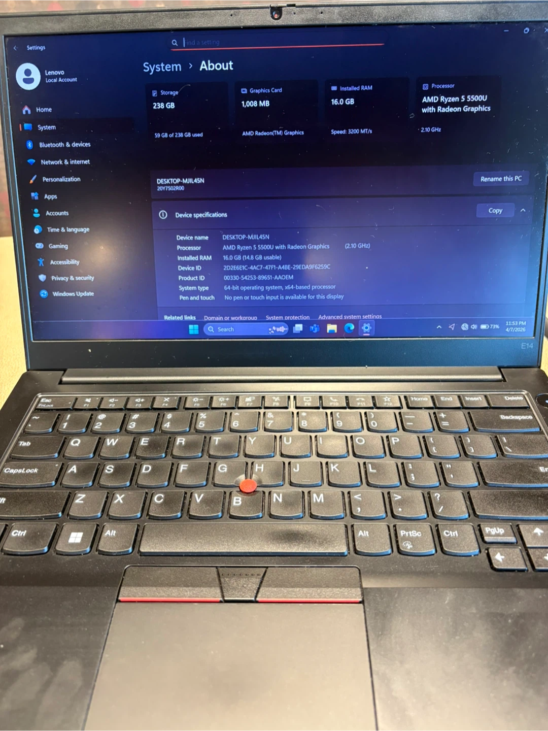 Lenovo ThinkPad Laptop AMD Ryzen 5 5500U - photo 3