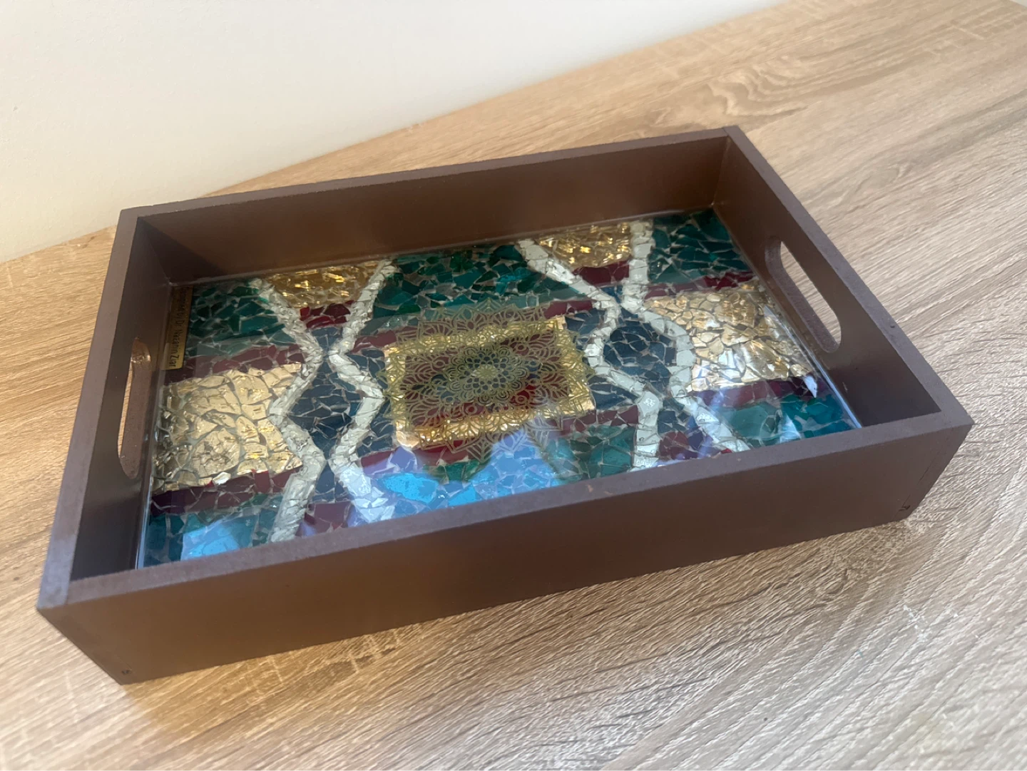 Hand made Decorative Serving Tray resin and glass - photo 3