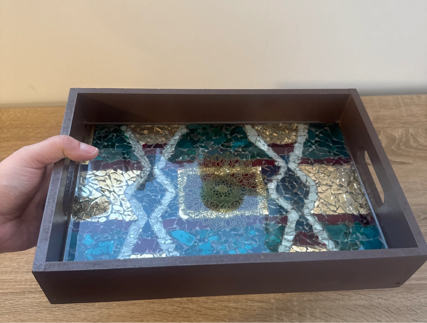 Hand made Decorative Serving Tray resin and glass