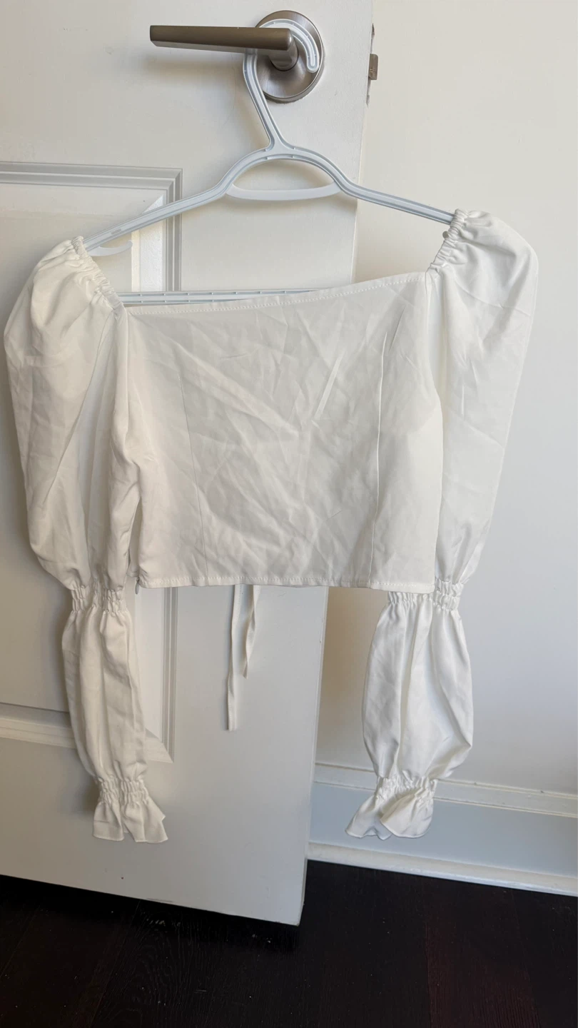 White Cropped Puff Sleeve Top - photo 2