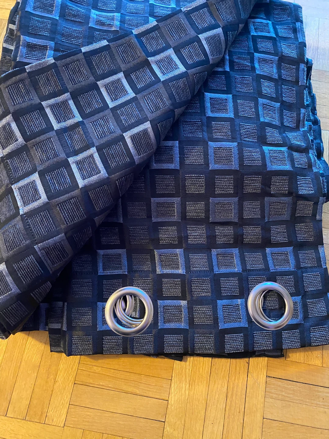 Set of 4 & 3Black and Grey Textured Geometric Curtains - photo 3