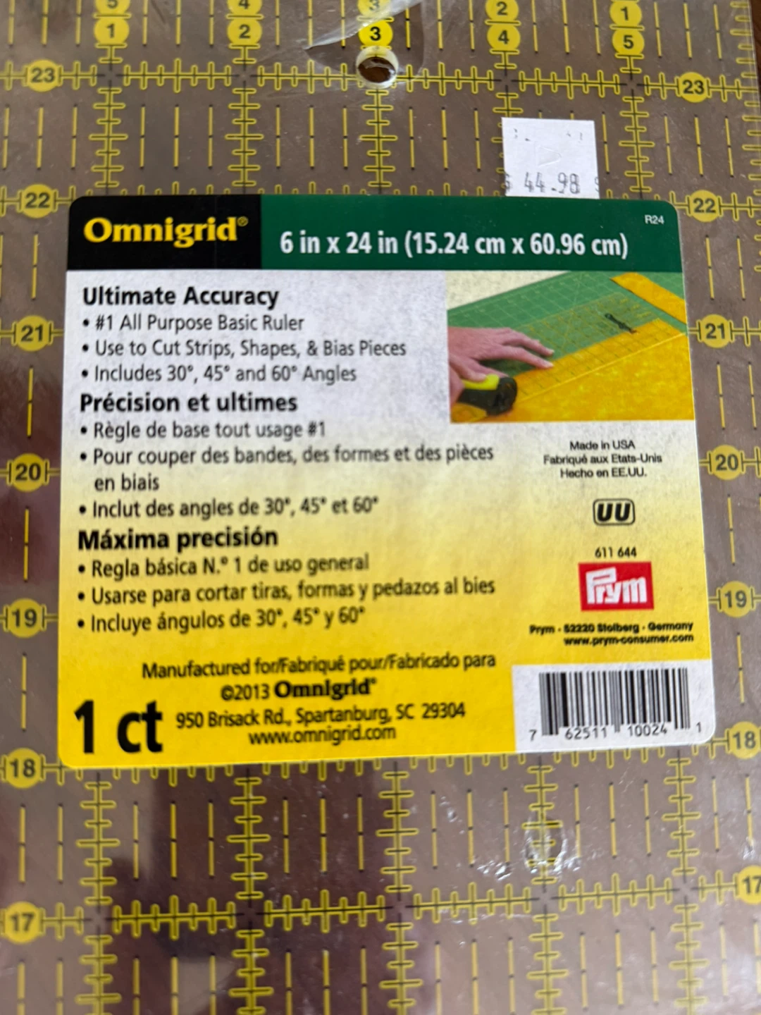 Omnigrid Ultimate Accuracy 6 in x 24 in Quilting Ruler