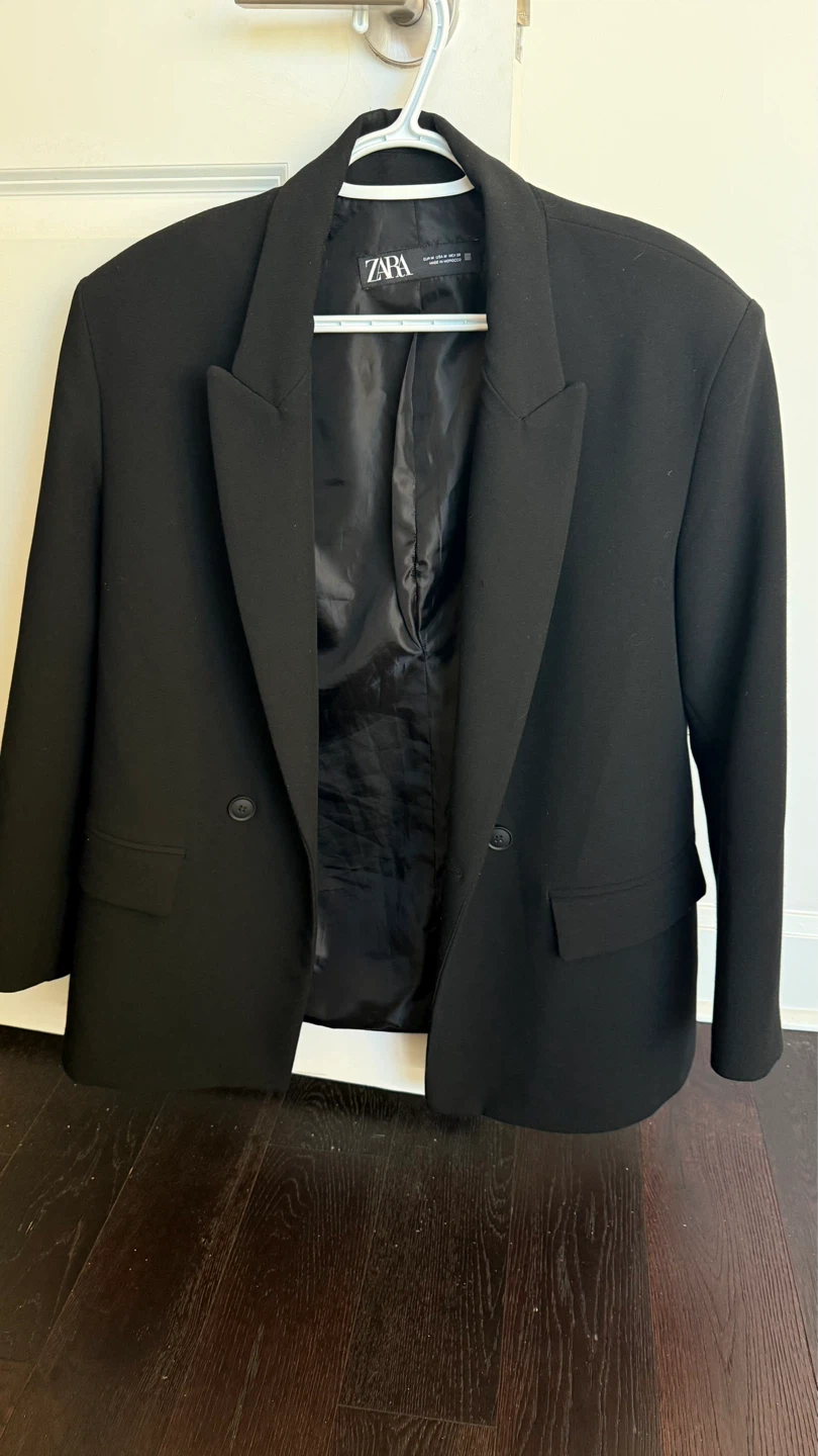 ZARA Black Double-Breasted Blazer - photo 4