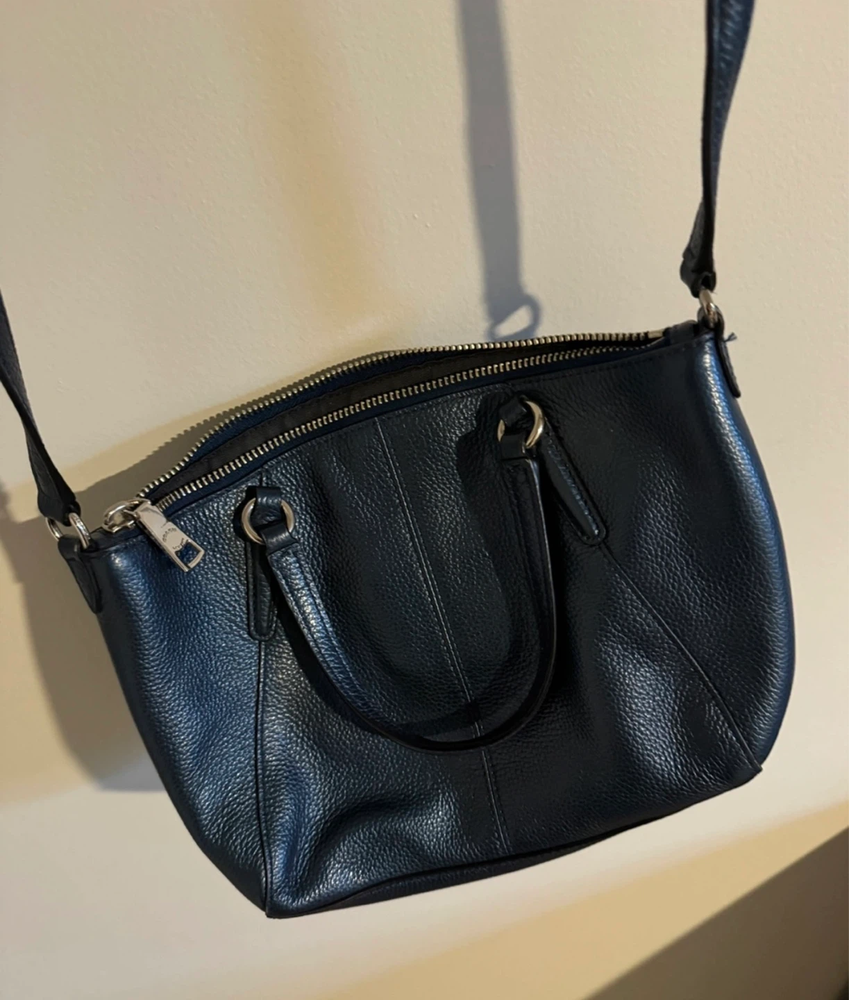Coach Pebbled Leather Metallic Navy Blue Crossbody Bag - photo 3