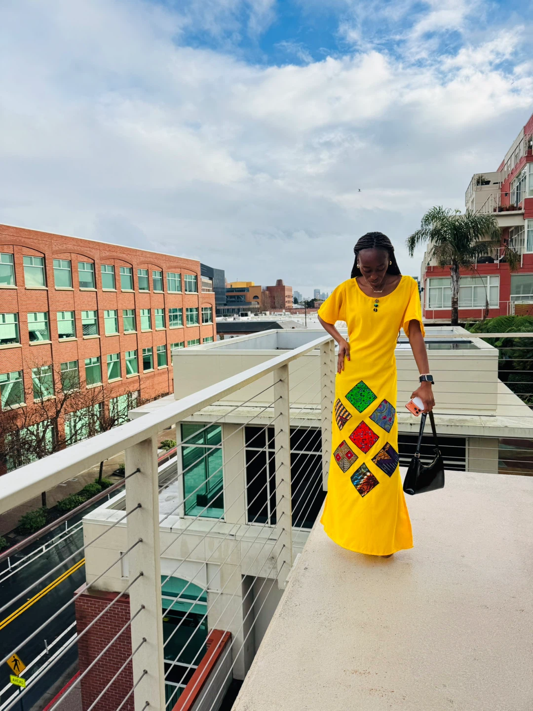Yellow Maxi Dress with Geometric Patchwork