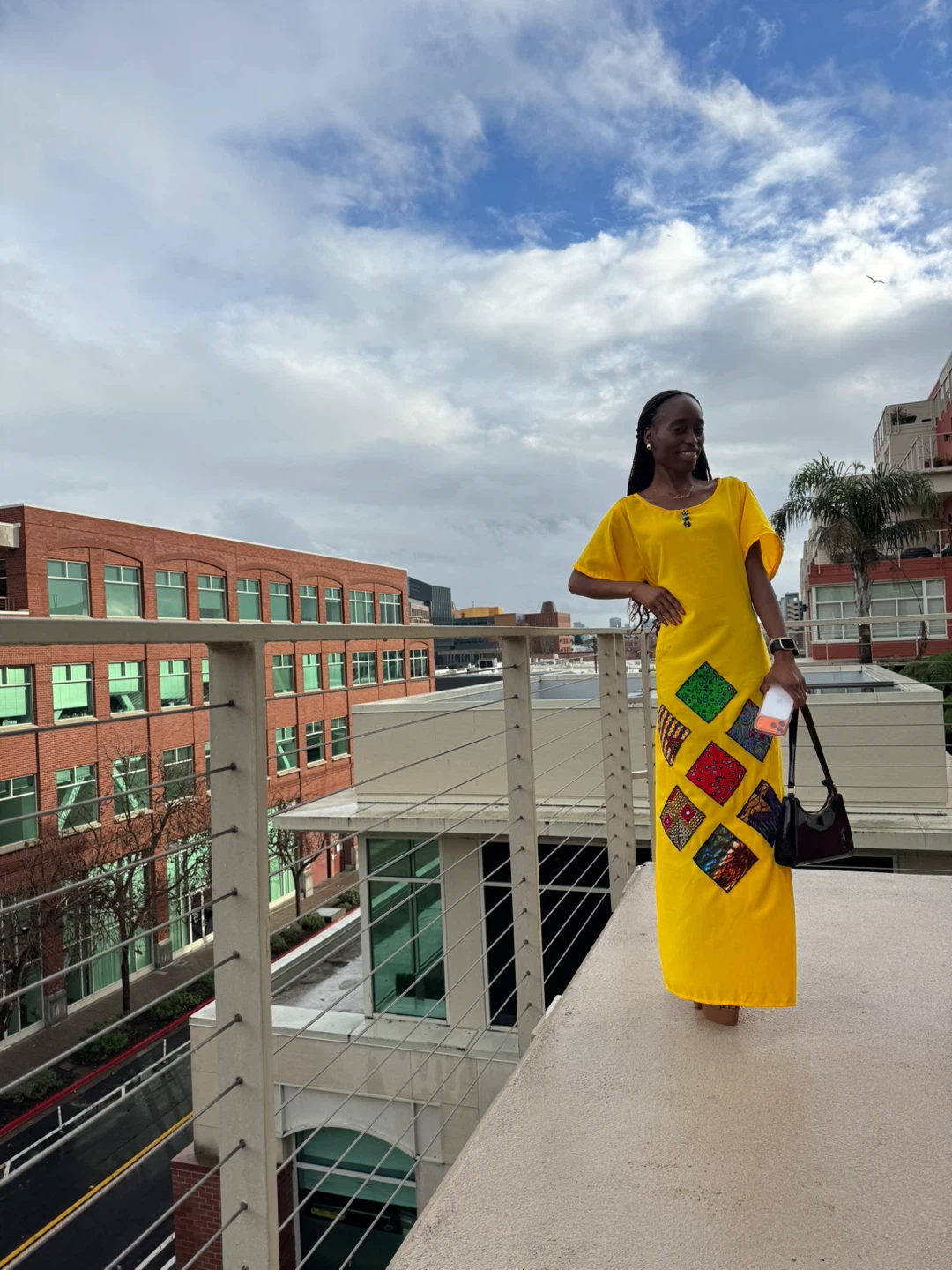 Yellow Maxi Dress with Geometric Patchwork - photo 3