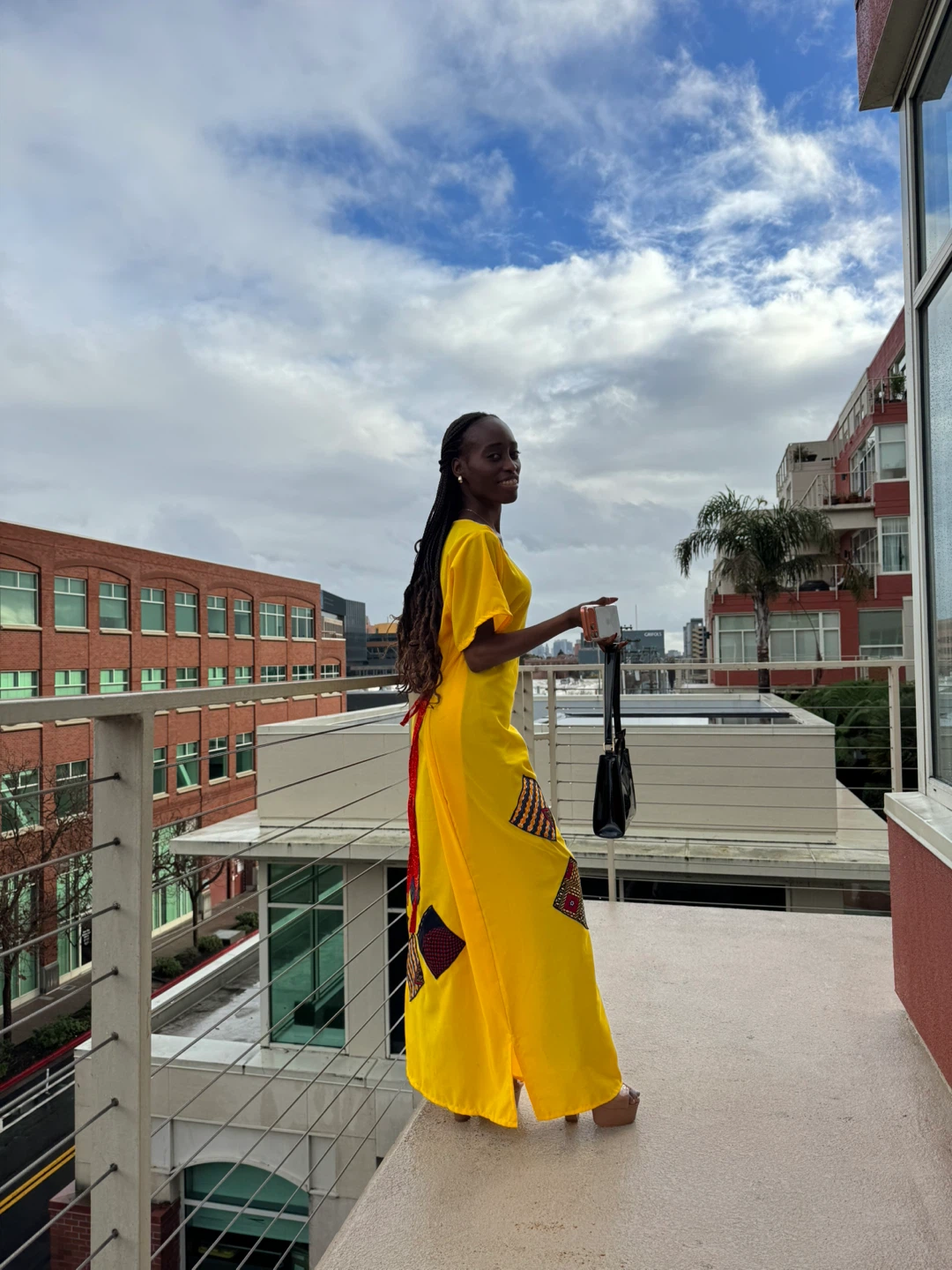 Yellow Maxi Dress with Geometric Patchwork - photo 2
