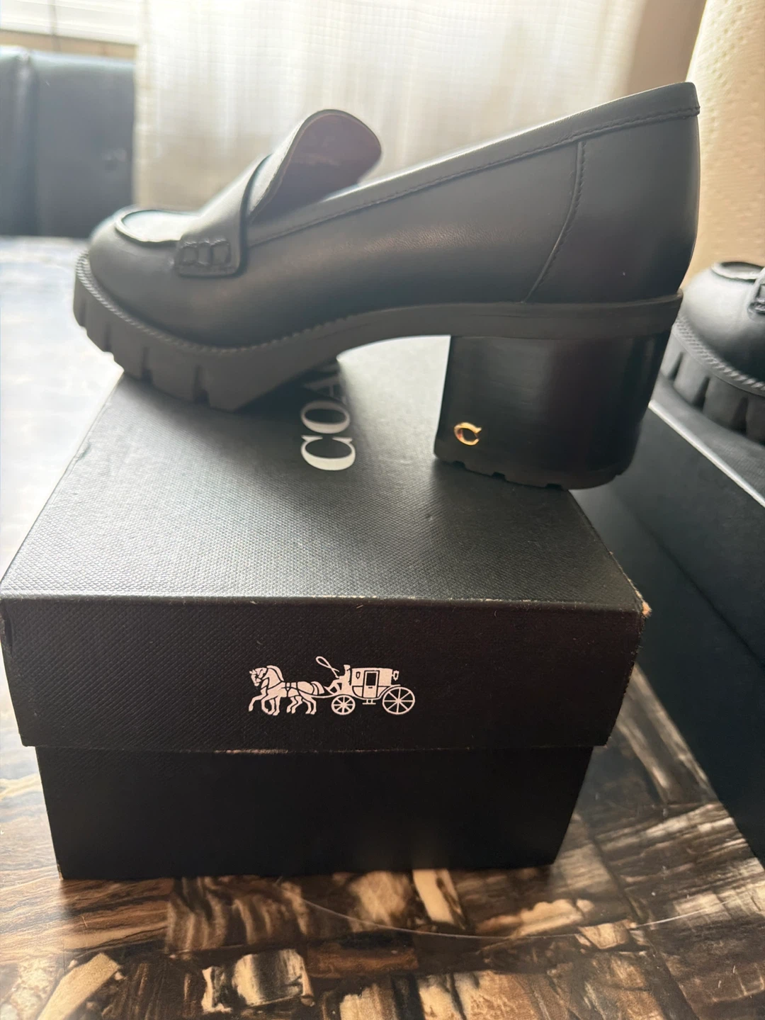 Coach Black Leather Loafer Shoes