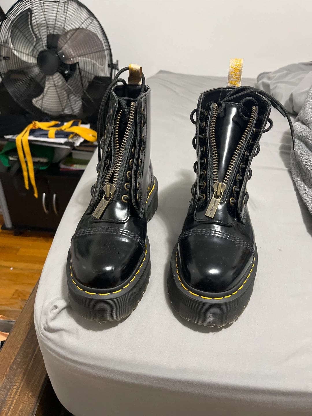Dr. Martens Black Patent Leather Platform Boots with Zippers