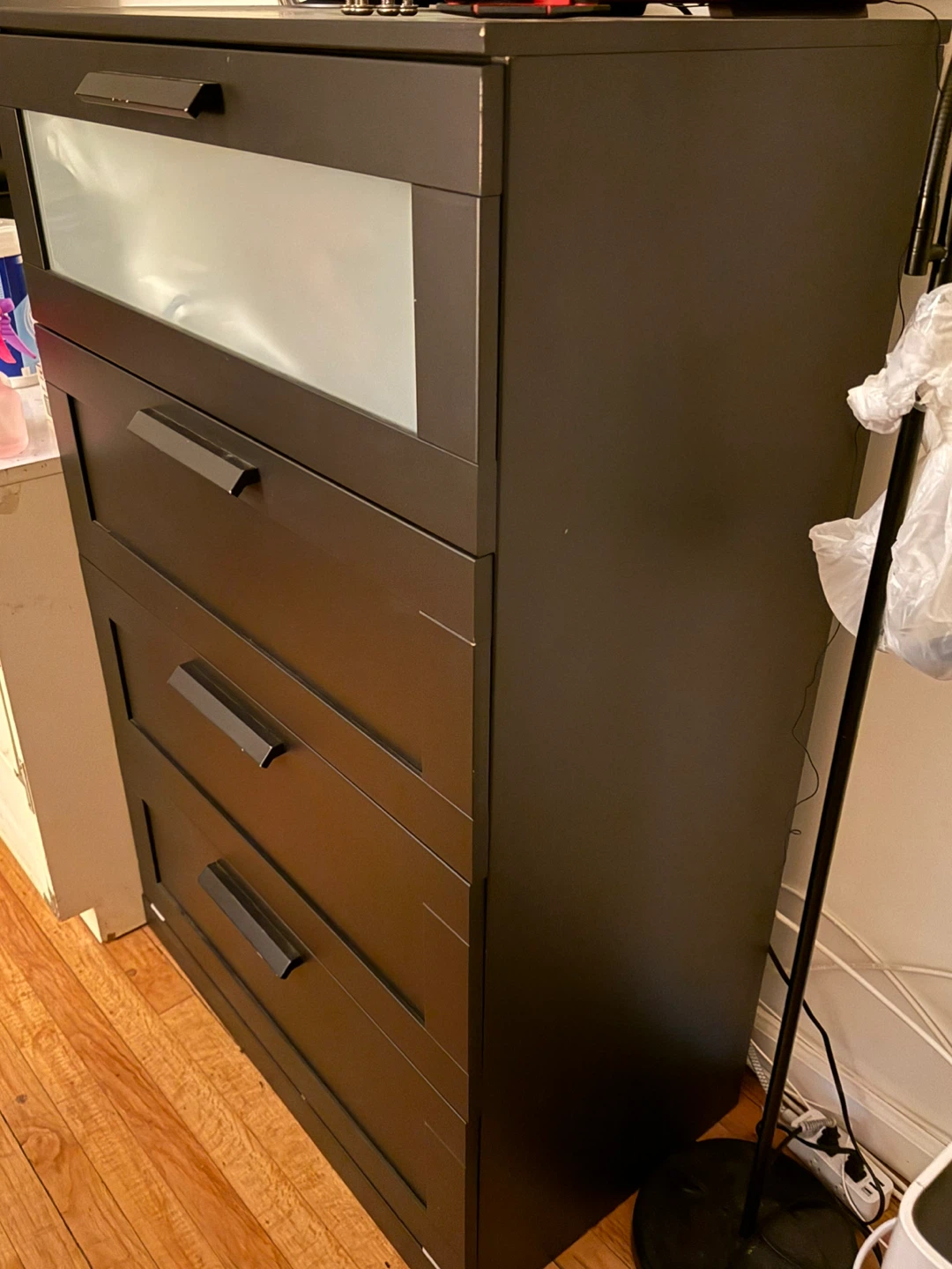 Dark Brown 5-Drawer Dresser with Frosted Glass Top - photo 2