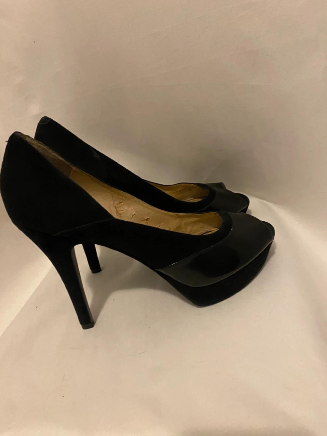 Black Peep-Toe Platform Heels