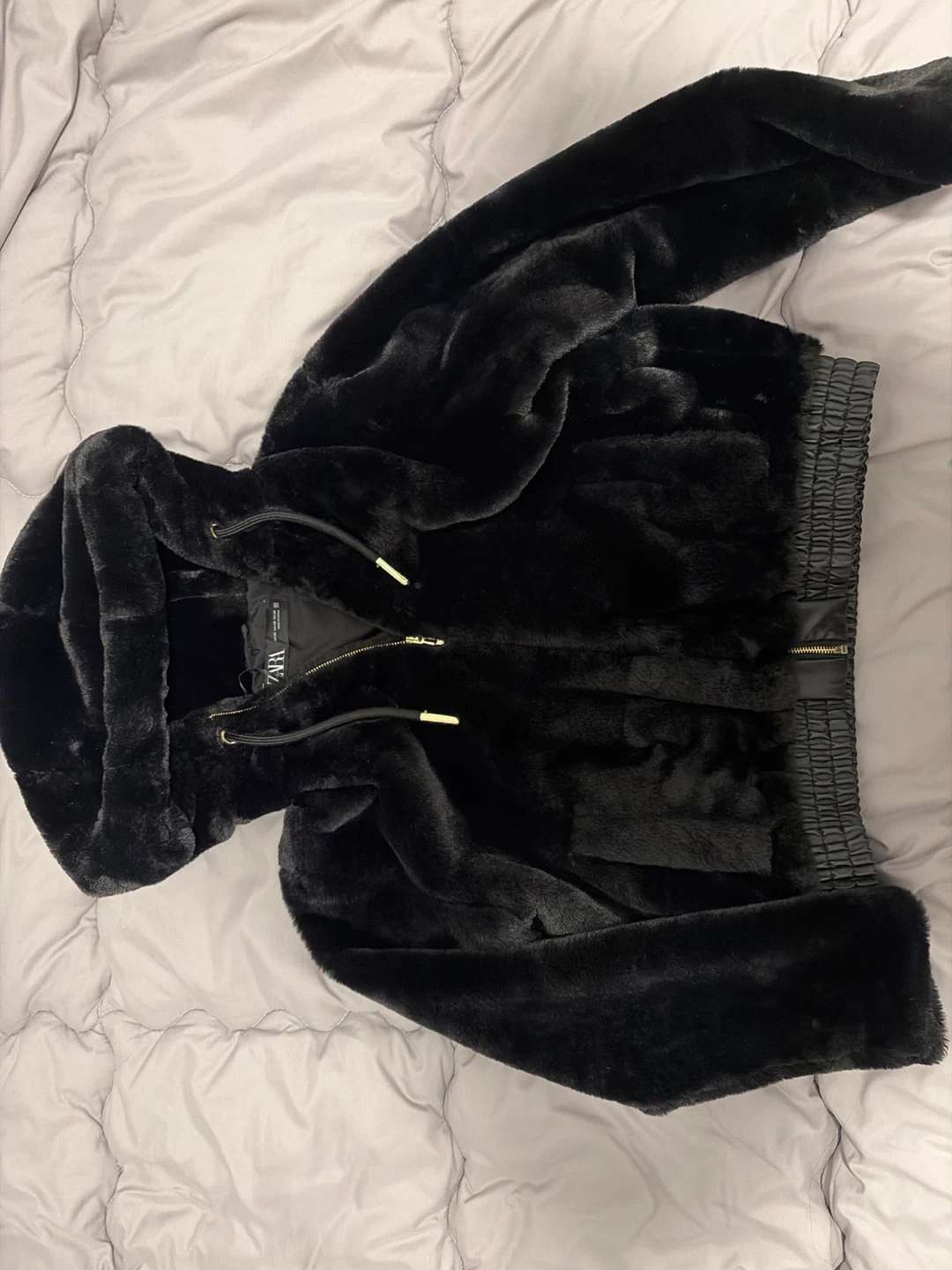 Zara Black Faux Fur Hooded Jacket