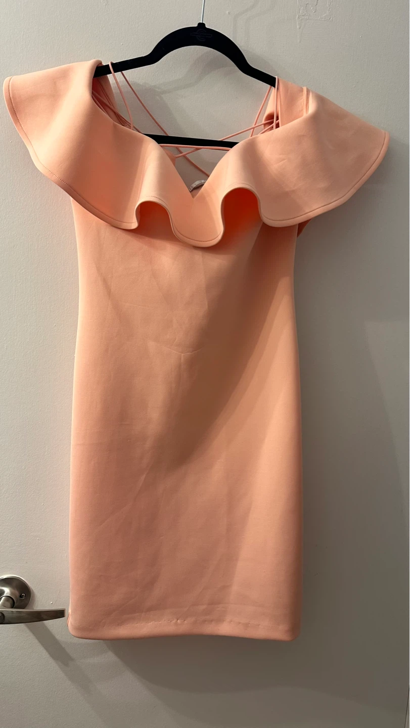Guess Peach Off-the-Shoulder Ruffle Dress Size S