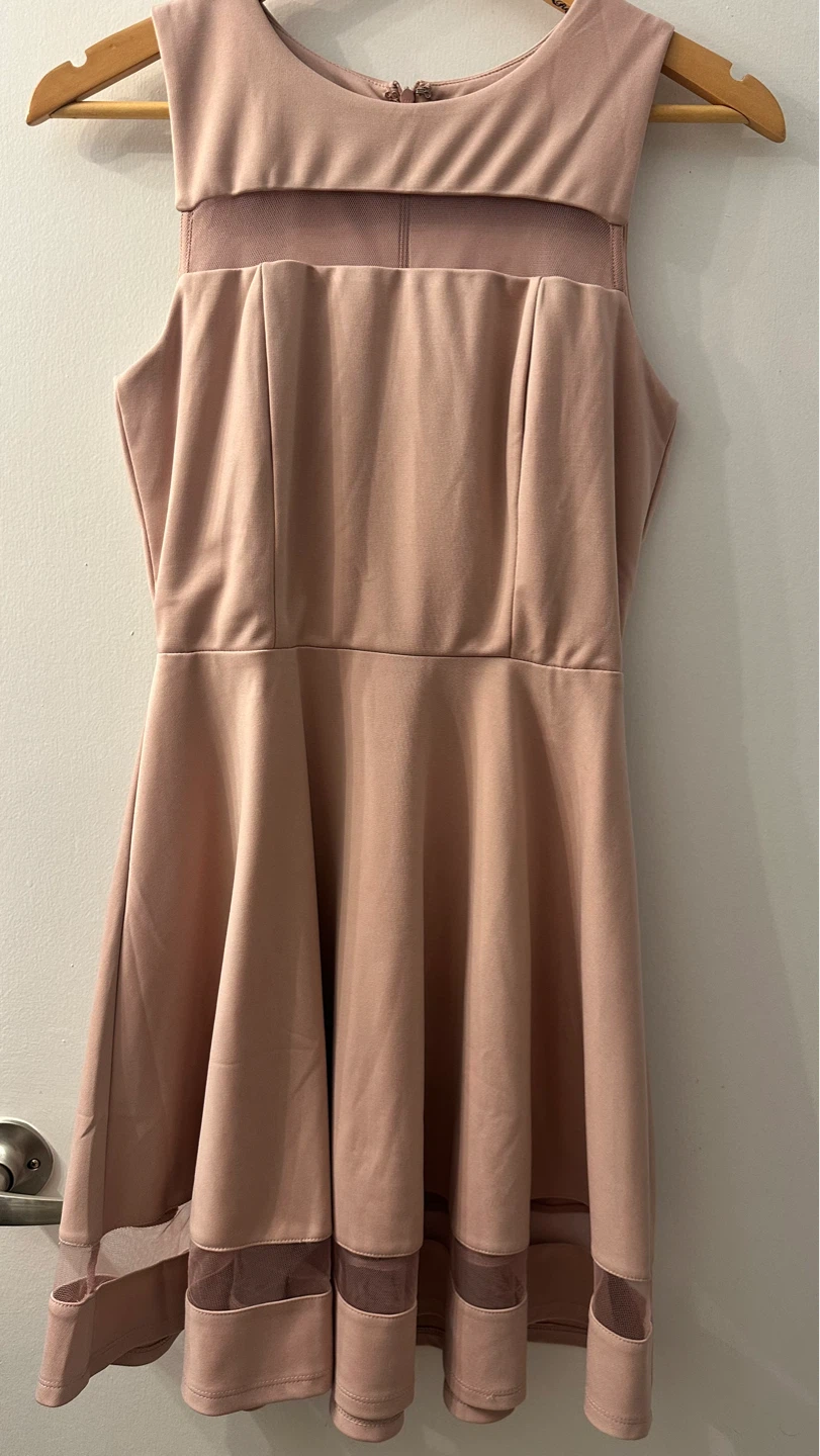 Lulus Pink Mesh Insert Fit and Flare Dress Size S