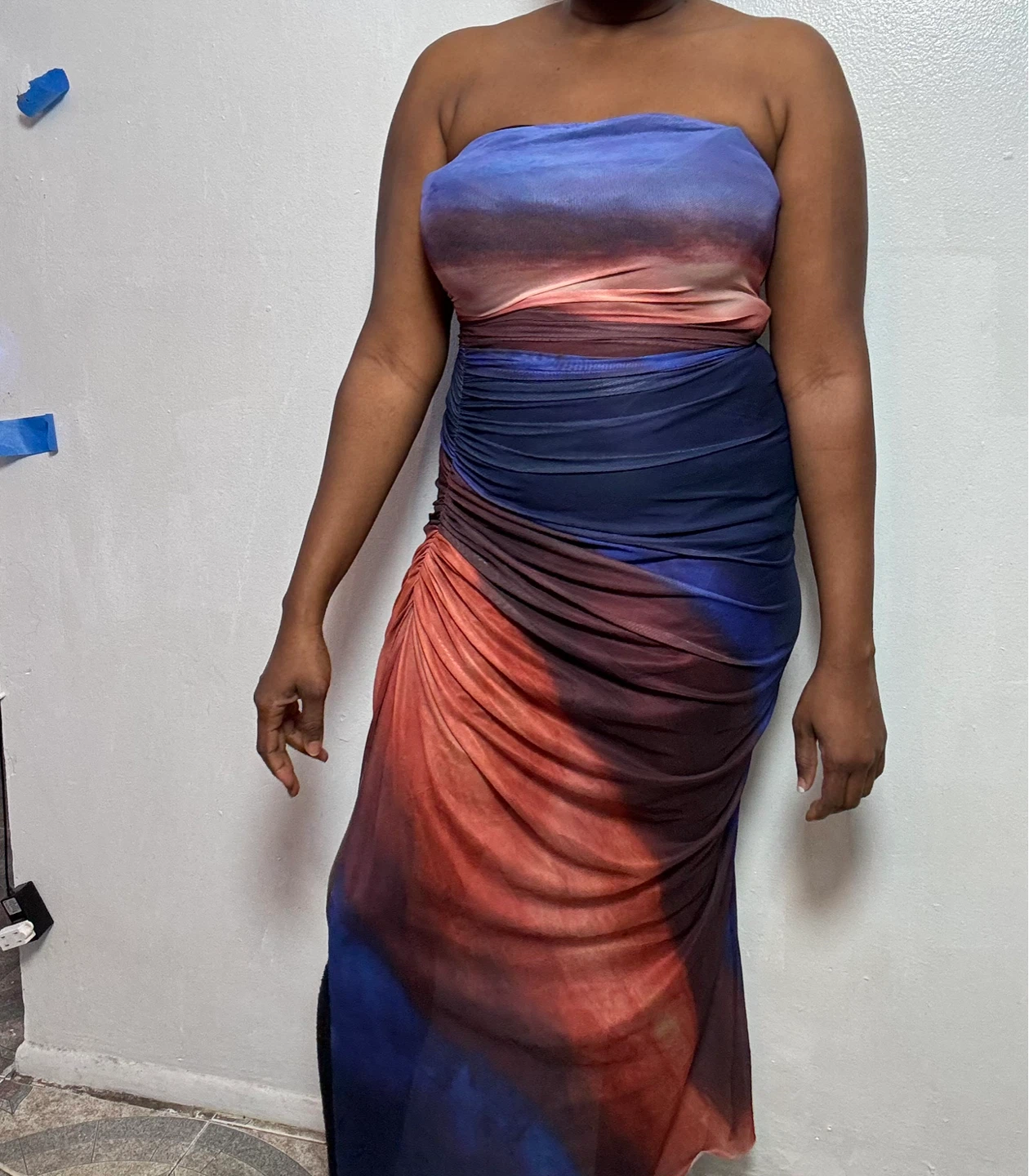 Women's Strapless Ruched Mesh Maxi Dress - photo 2