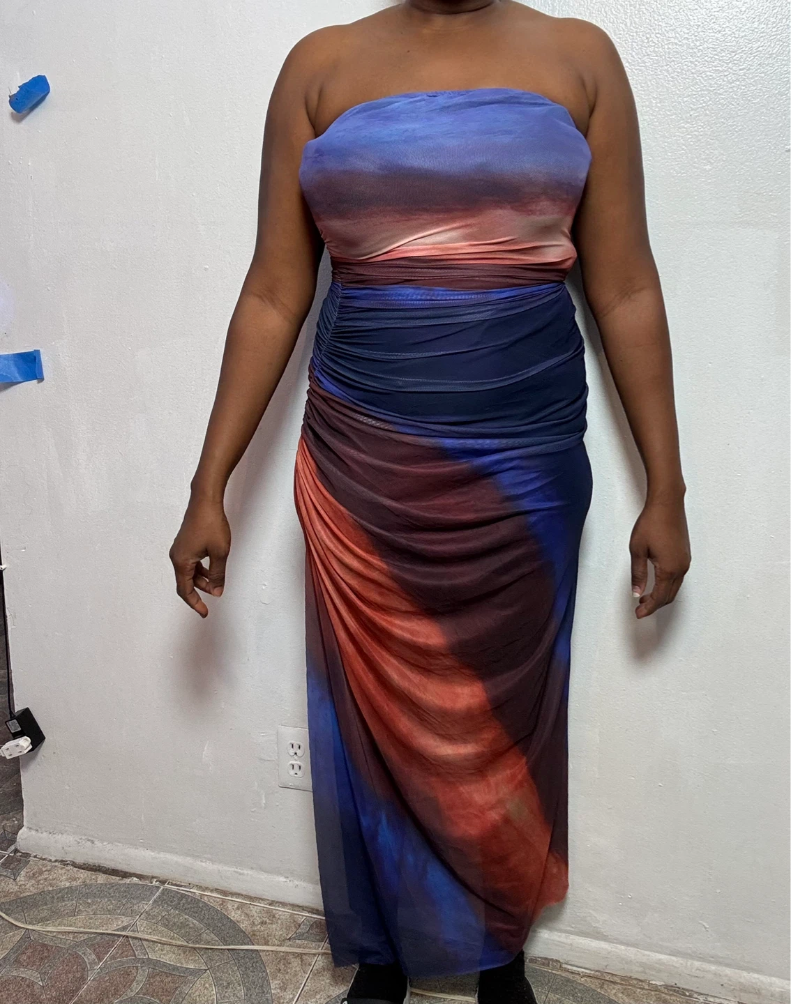 Women's Strapless Ruched Mesh Maxi Dress - photo 4