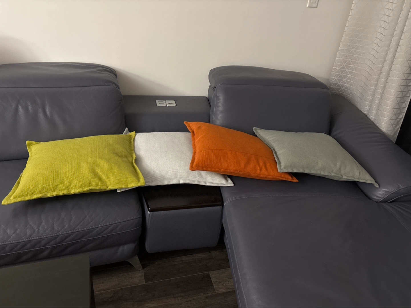 Grey Leather Sectional Recliner Sofa - photo 3