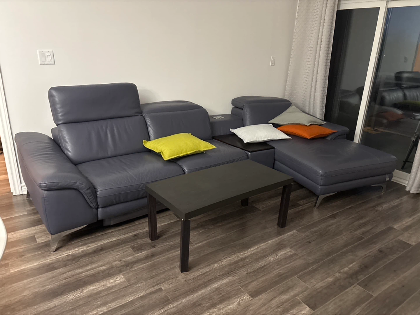Grey Leather Sectional Recliner Sofa