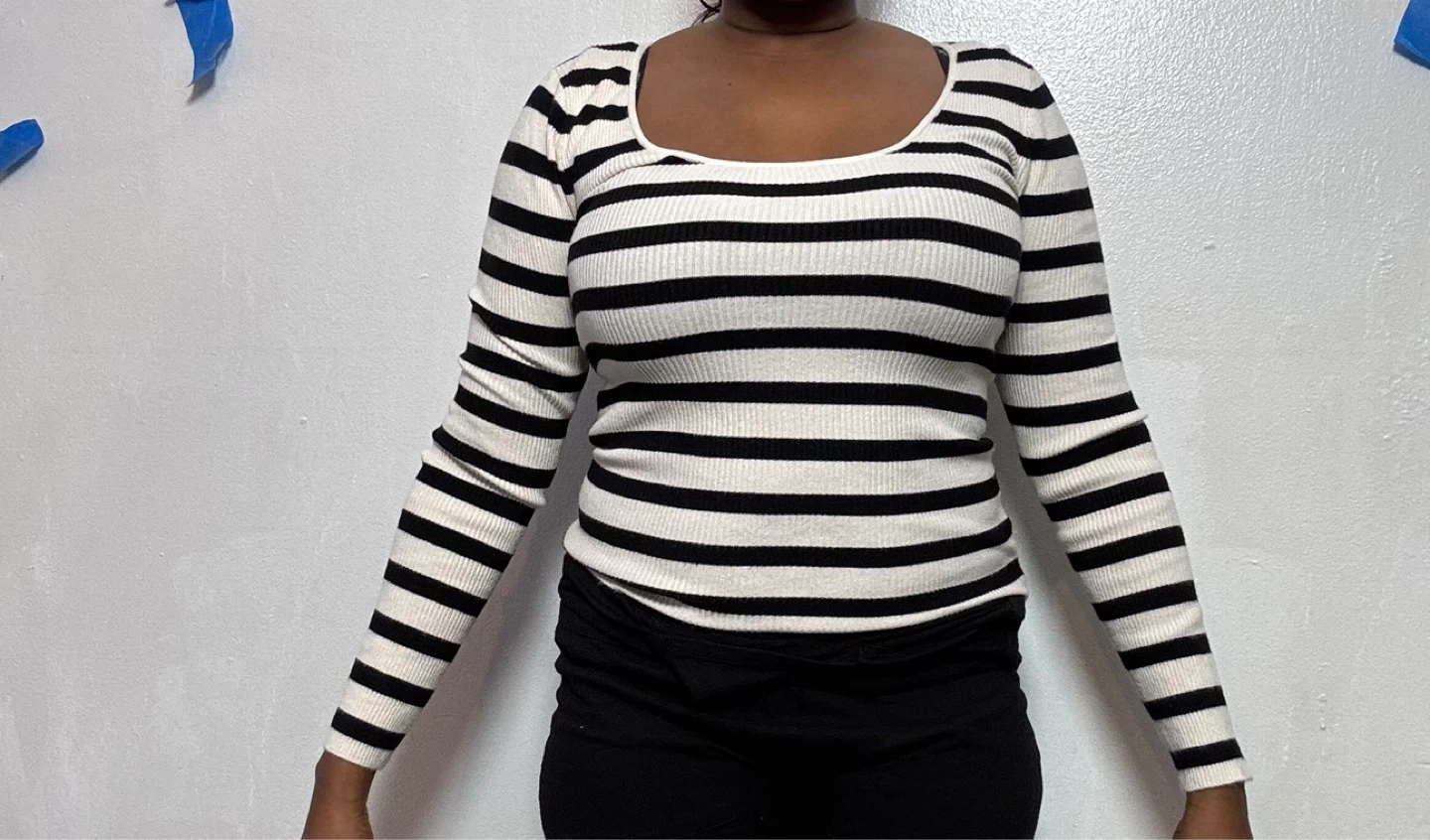 A New Day Black & White Striped Long Sleeve Sweater - Size M - photo 2