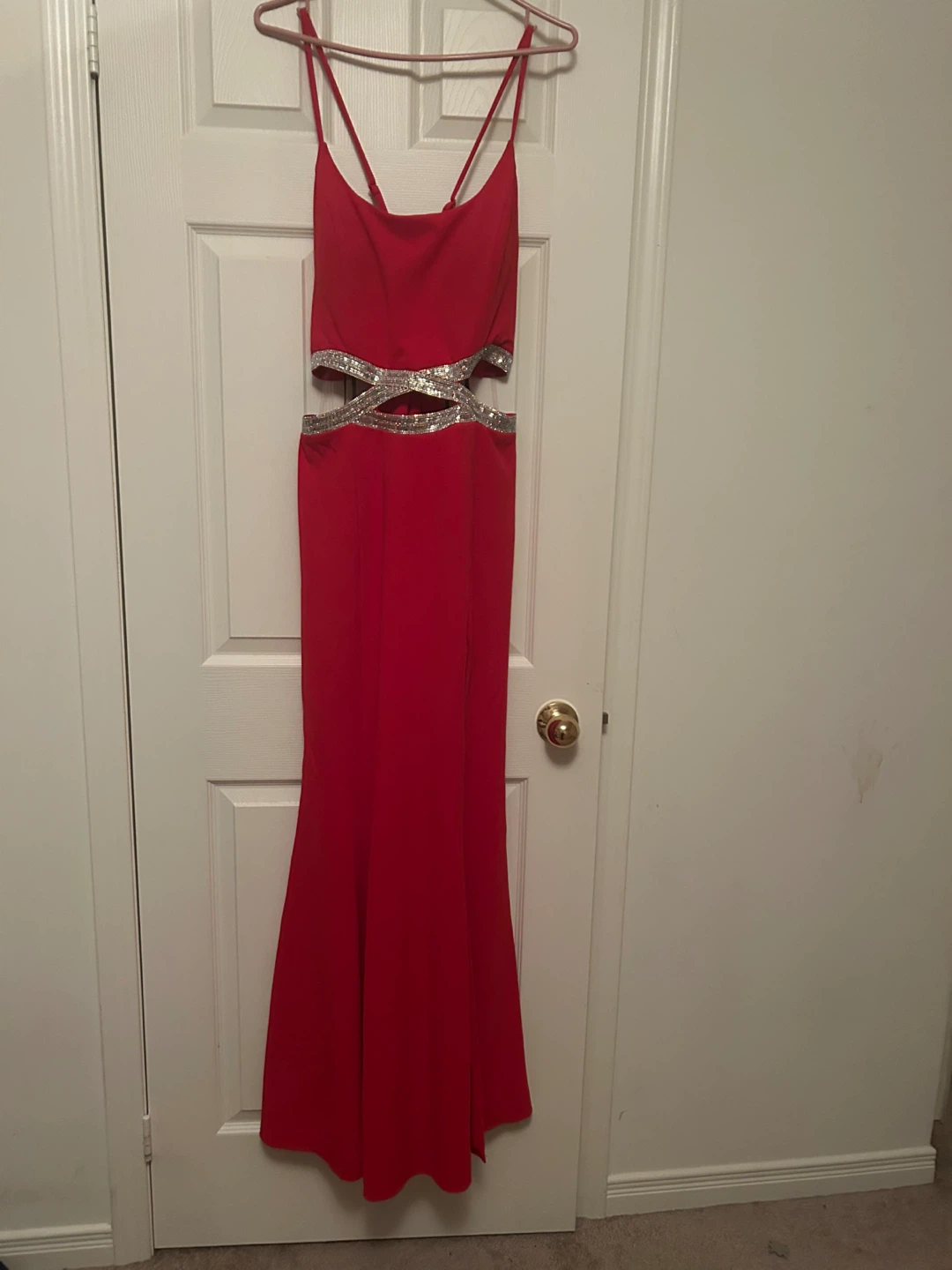 Red Halter Neck Maxi Dress with Embellished Waist - photo 2