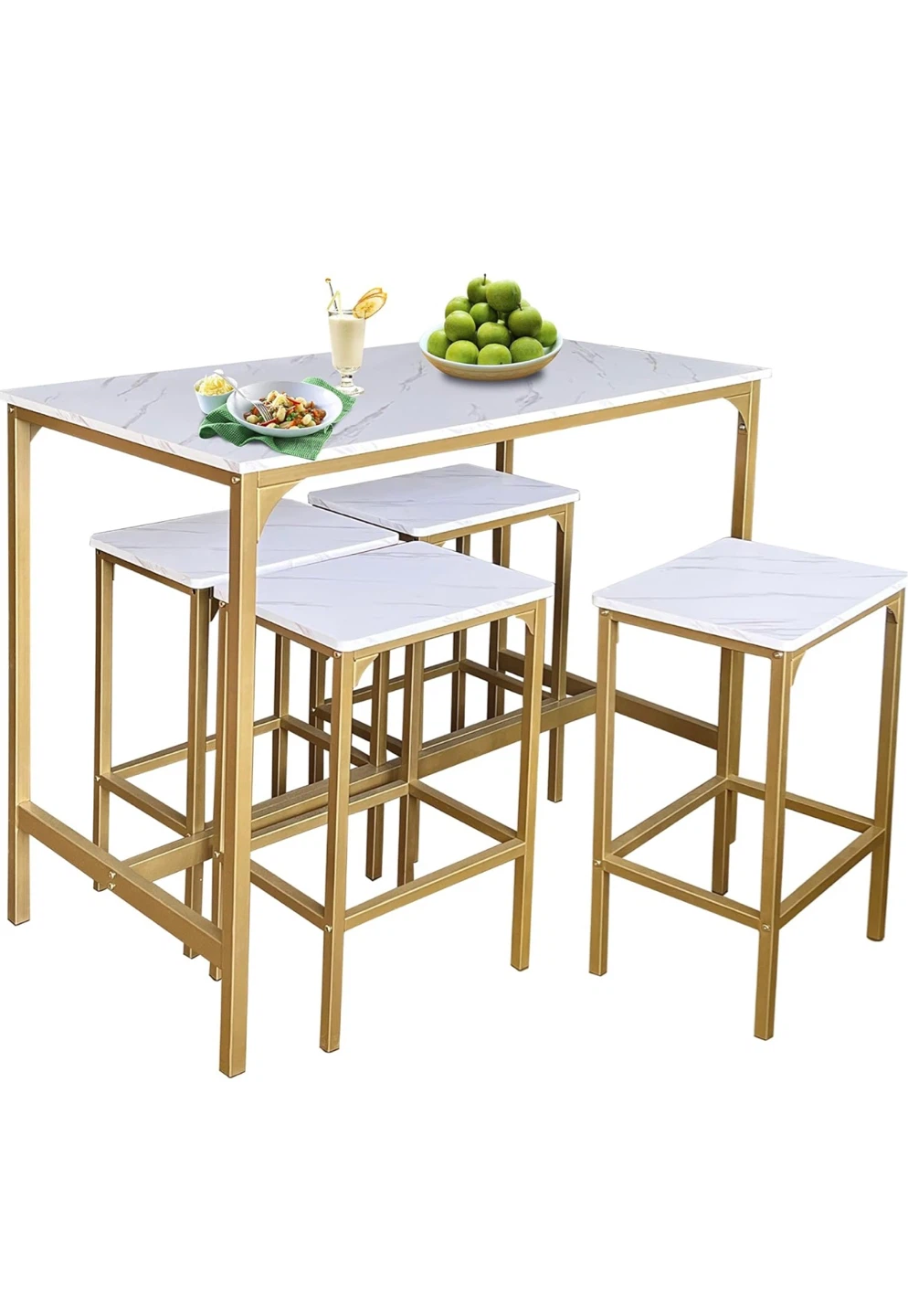 AT-VAY 5-Piece Counter Height Bar Set with Marble-Look Top - photo 2