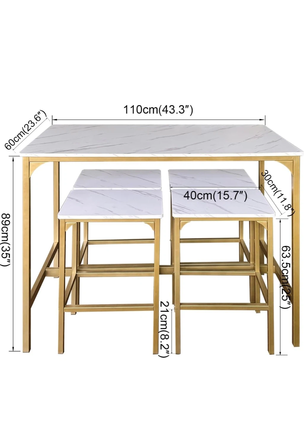 AT-VAY 5-Piece Counter Height Bar Set with Marble-Look Top