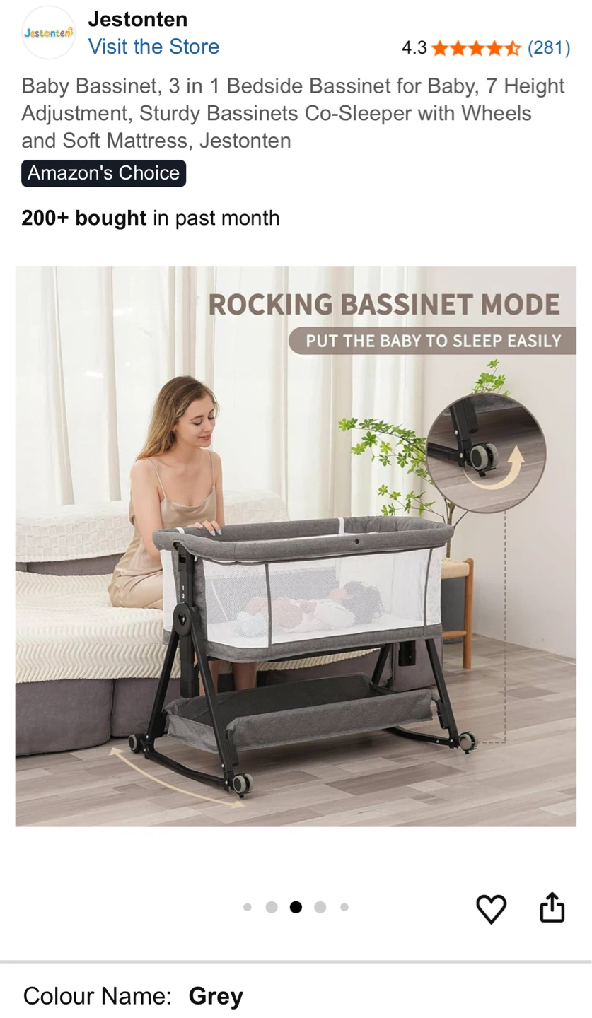 Jestonen 3 in 1 Baby Bassinet Bedside Sleeper - Grey - photo 4