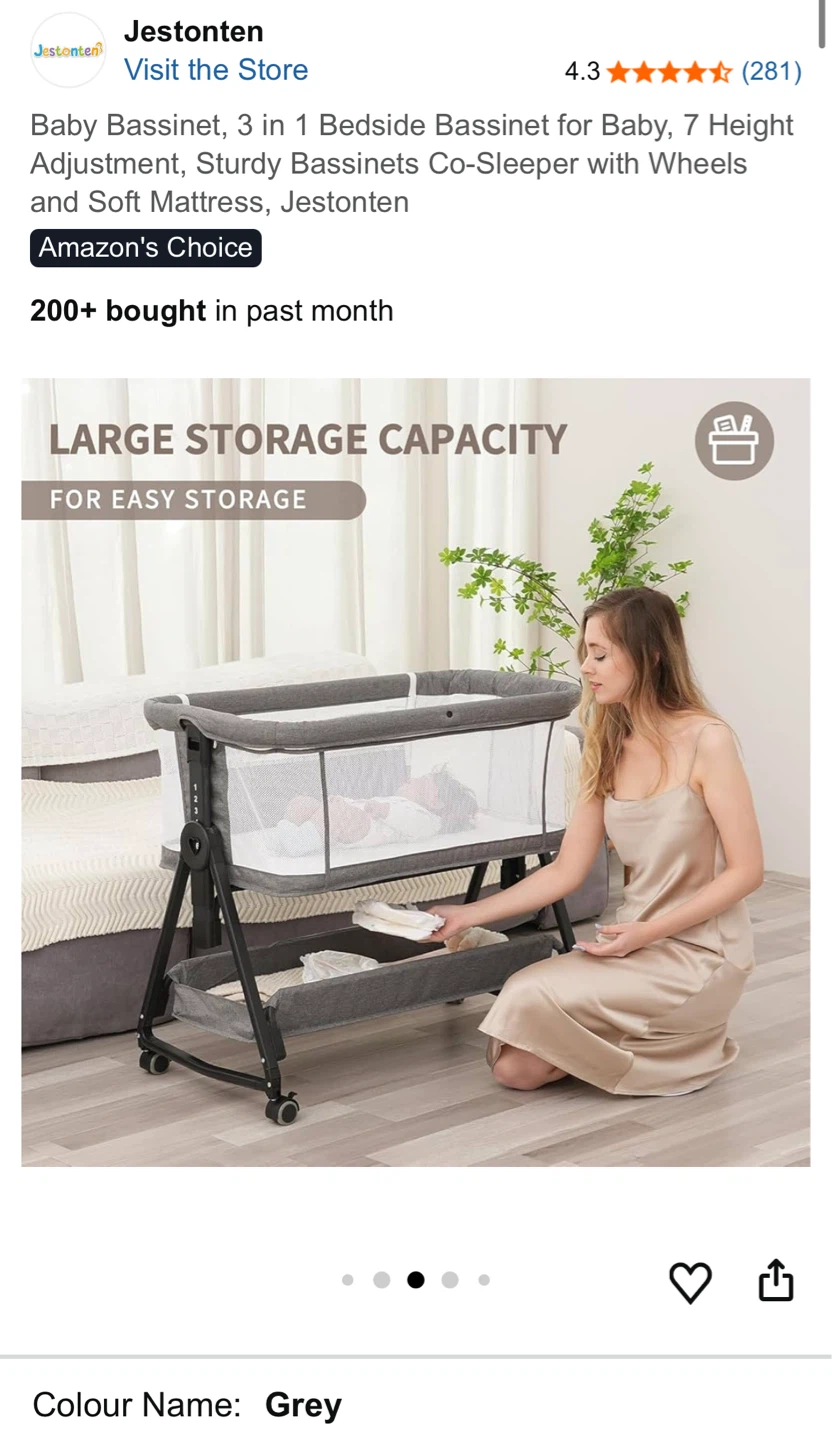 Jestonen 3 in 1 Baby Bassinet Bedside Sleeper - Grey - photo 3