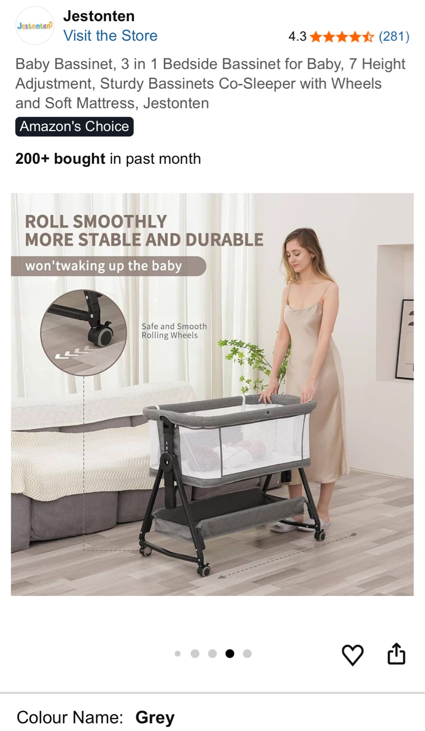 Jestonen 3 in 1 Baby Bassinet Bedside Sleeper - Grey - photo 5
