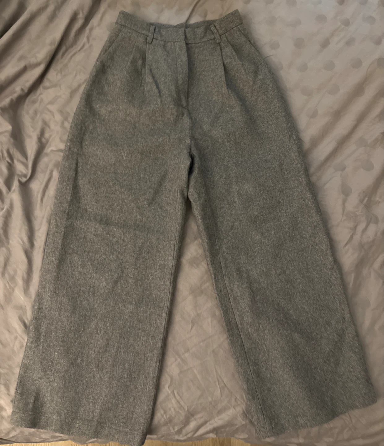 Grey 30% wool Wide Leg Trousers