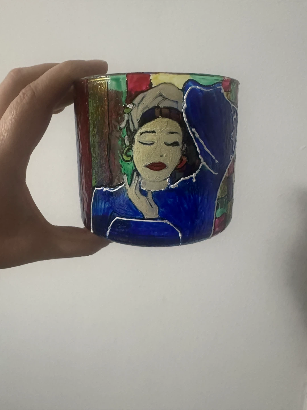 Hand-Painted Glass Candle Holder with Abstract Design - photo 2