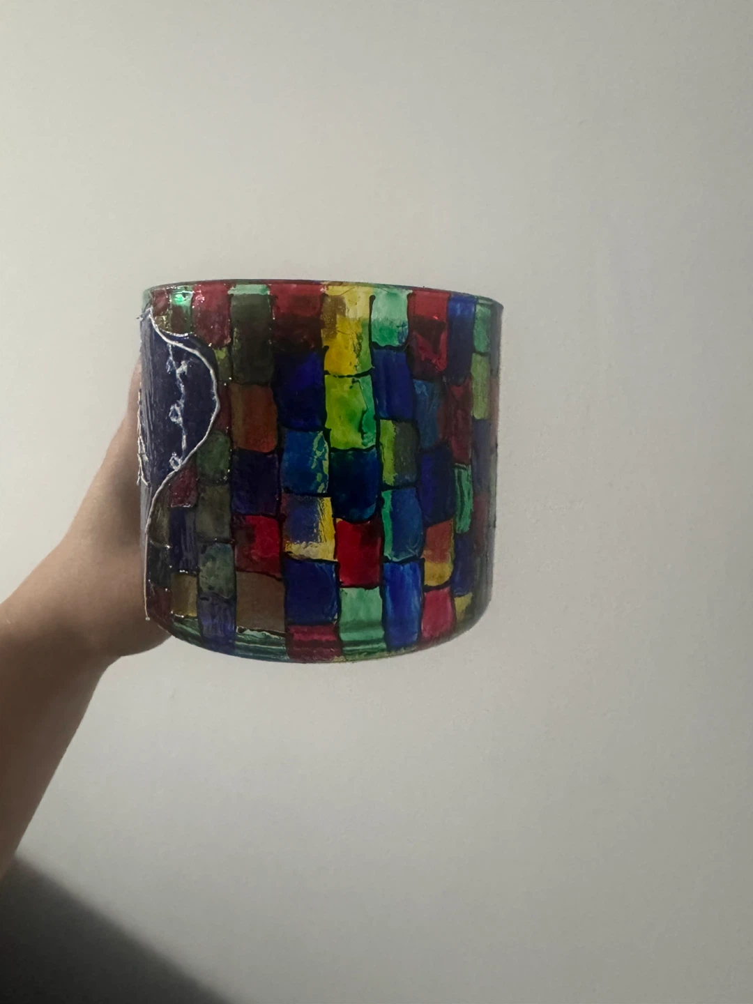 Hand-Painted Glass Candle Holder with Abstract Design - photo 3