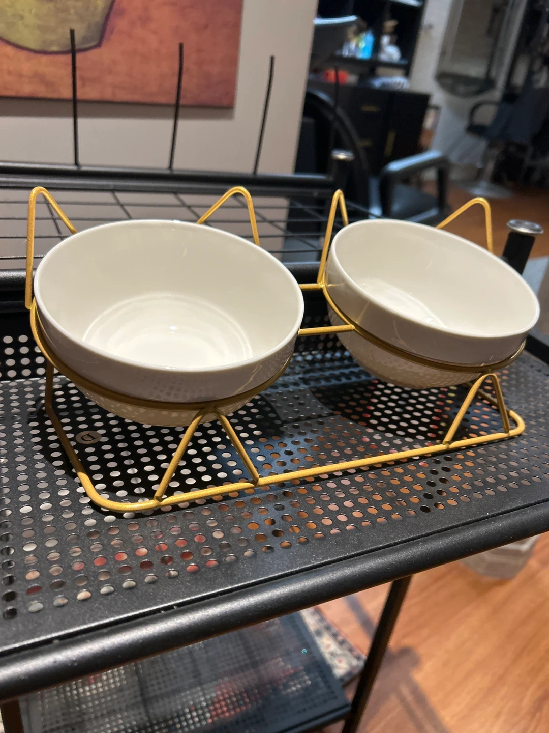 White Ceramic Pet Bowls with Gold Stand - photo 2