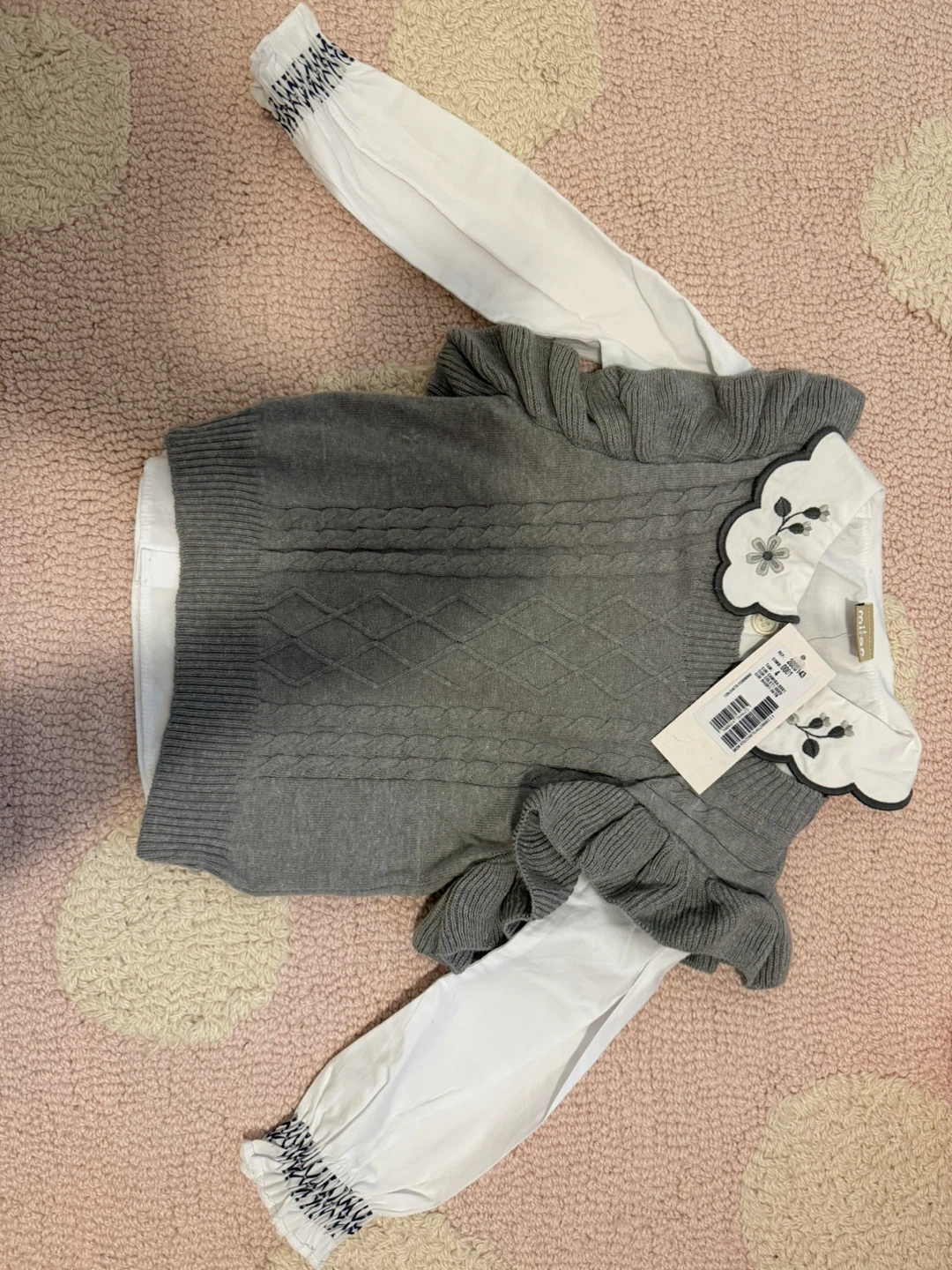 Milon Girls Grey Sweater with White Collared Shirt - Size 4