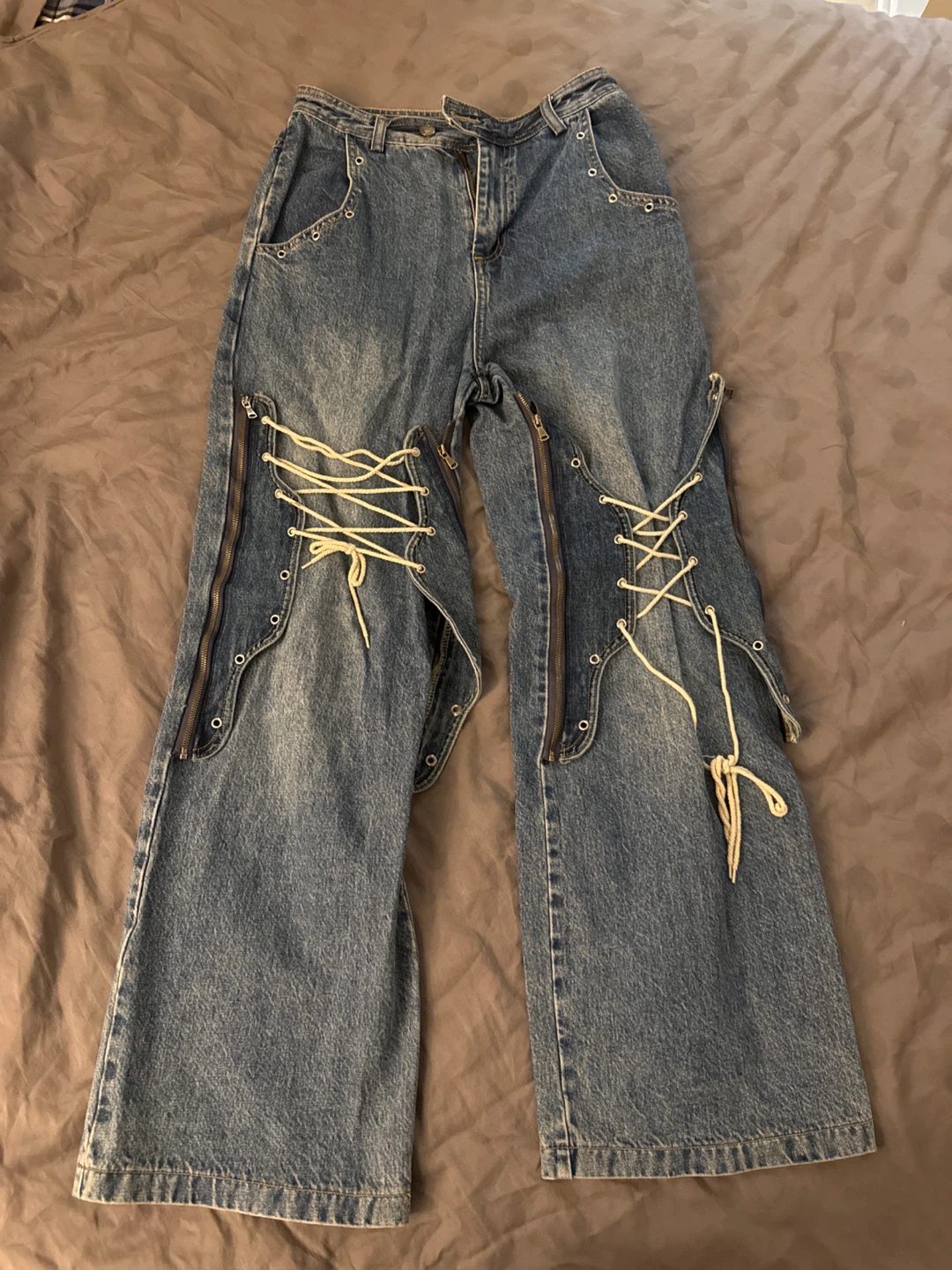 24ans Denim Jeans with Lace-Up and Zipper Details