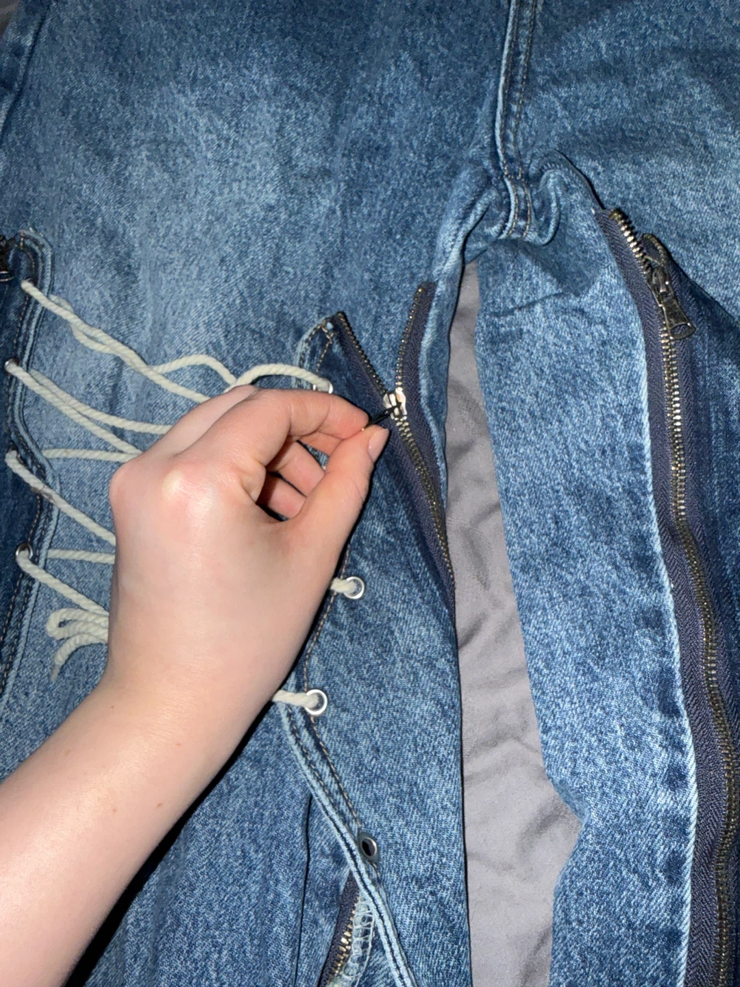 24ans Denim Jeans with Lace-Up and Zipper Details - photo 3